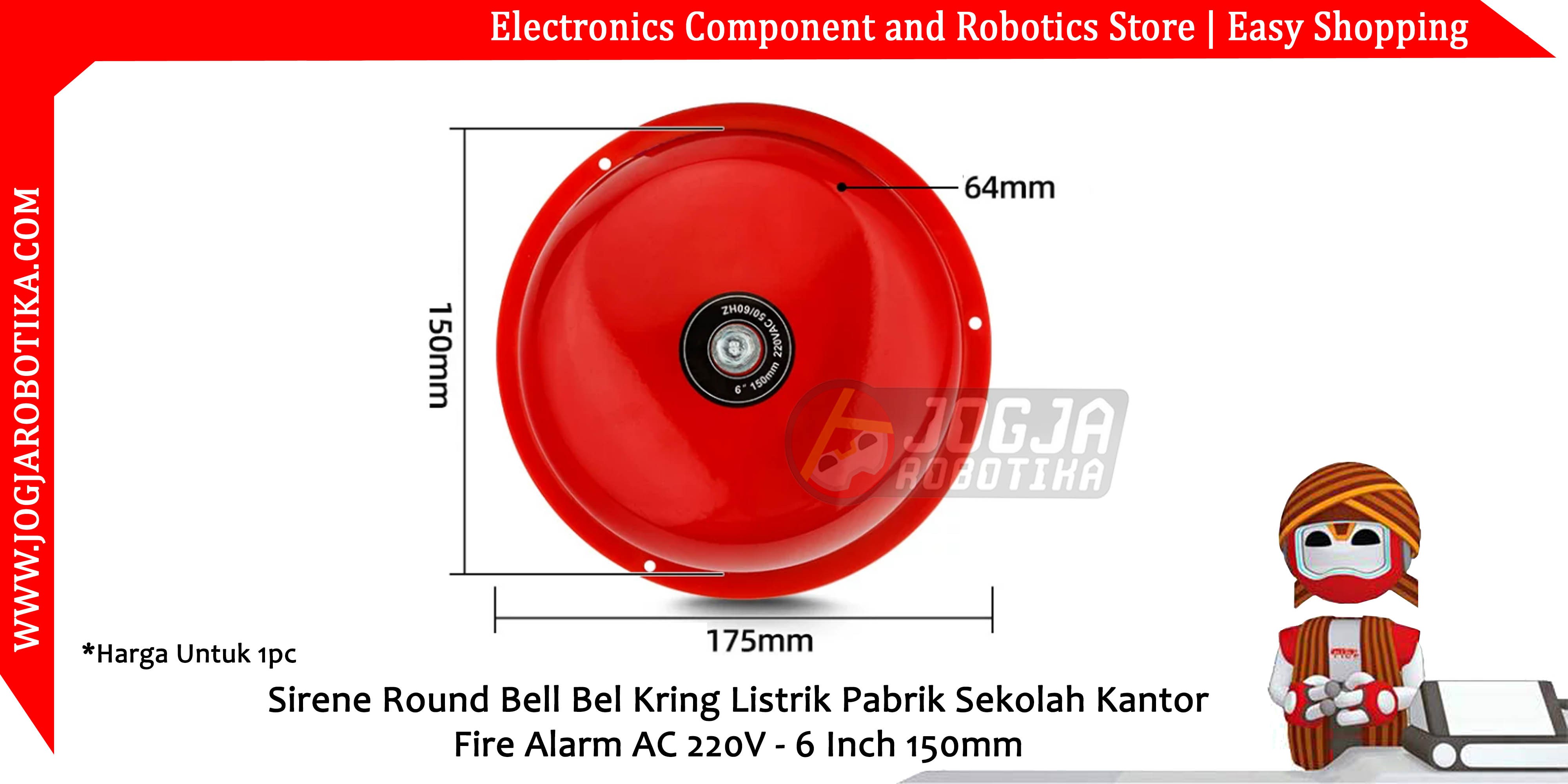Sirene Round Bell Bel Kring Listrik Pabrik Sekolah Kantor Fire Alarm AC 220V - 6 Inch 150mm