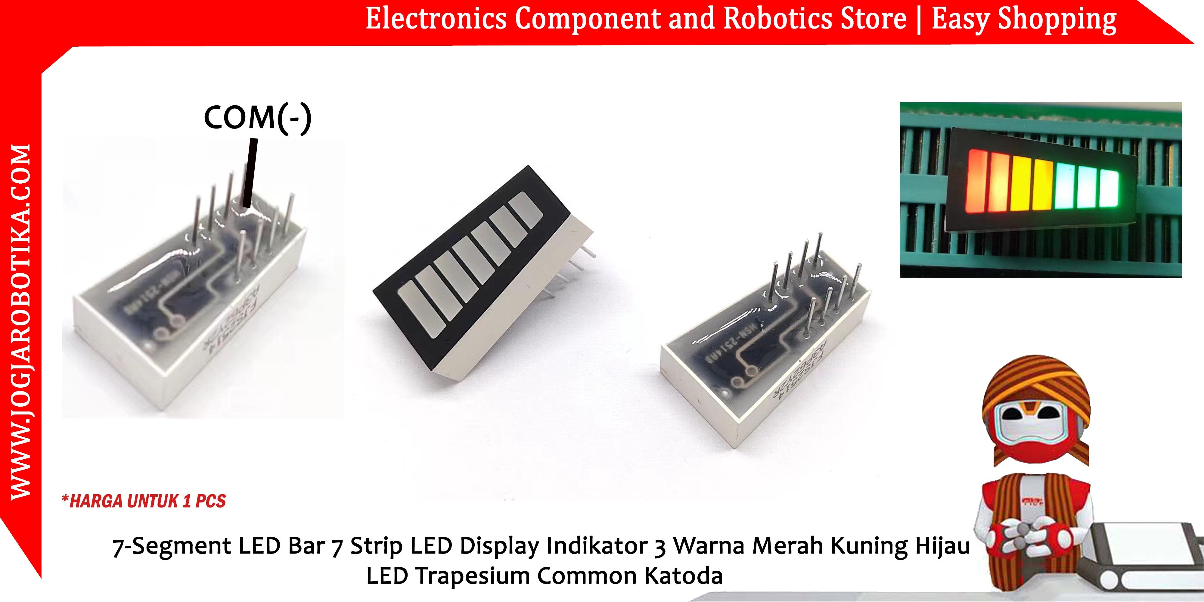 7-Segment LED Bar 7 Strip LED Display Indikator 3 Warna Merah Kuning Hijau LED Trapesium Common Katoda