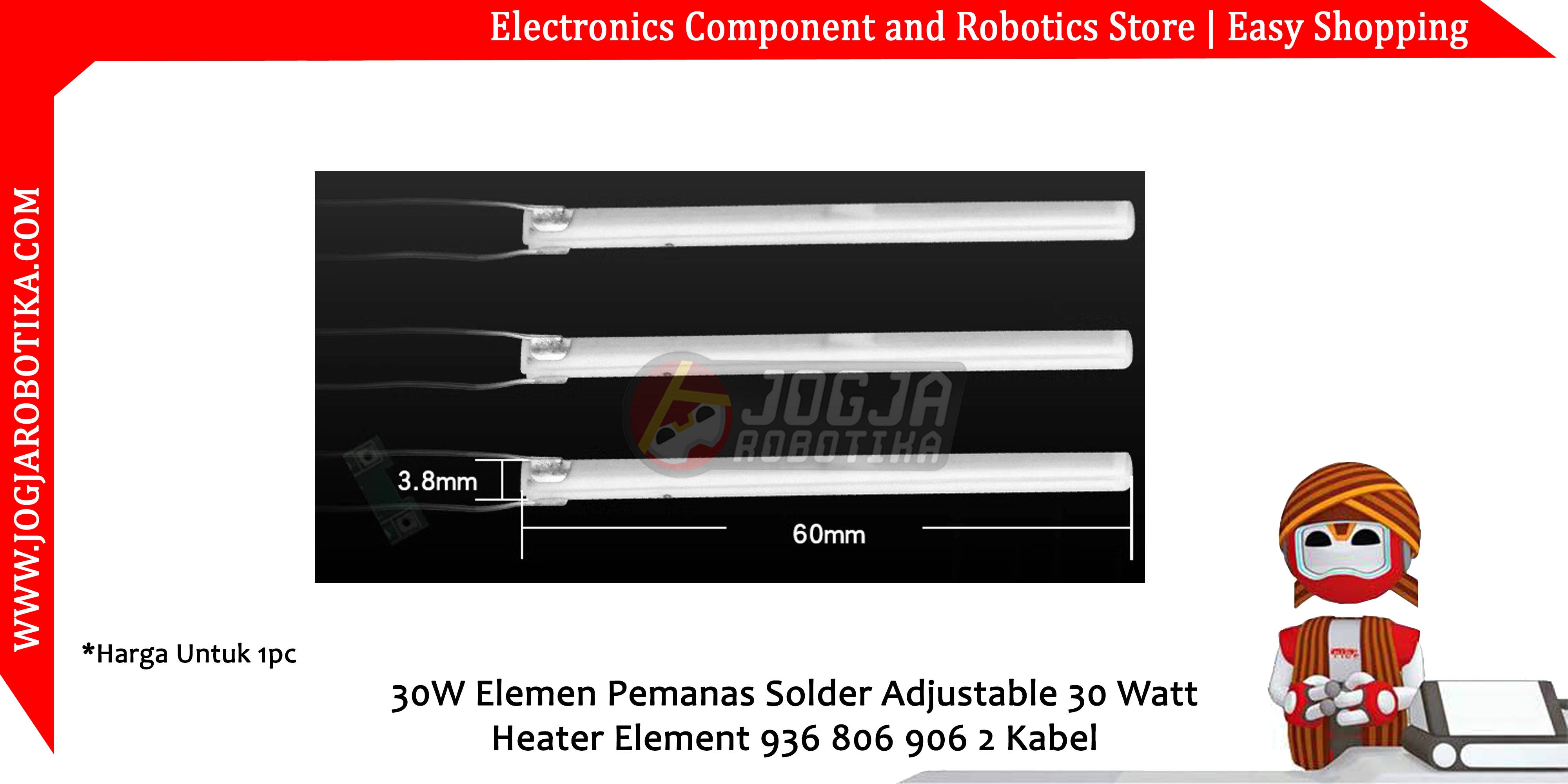 30W Elemen Pemanas Solder Adjustable 30 Watt Heater Element 936 806 906 2 Kabel