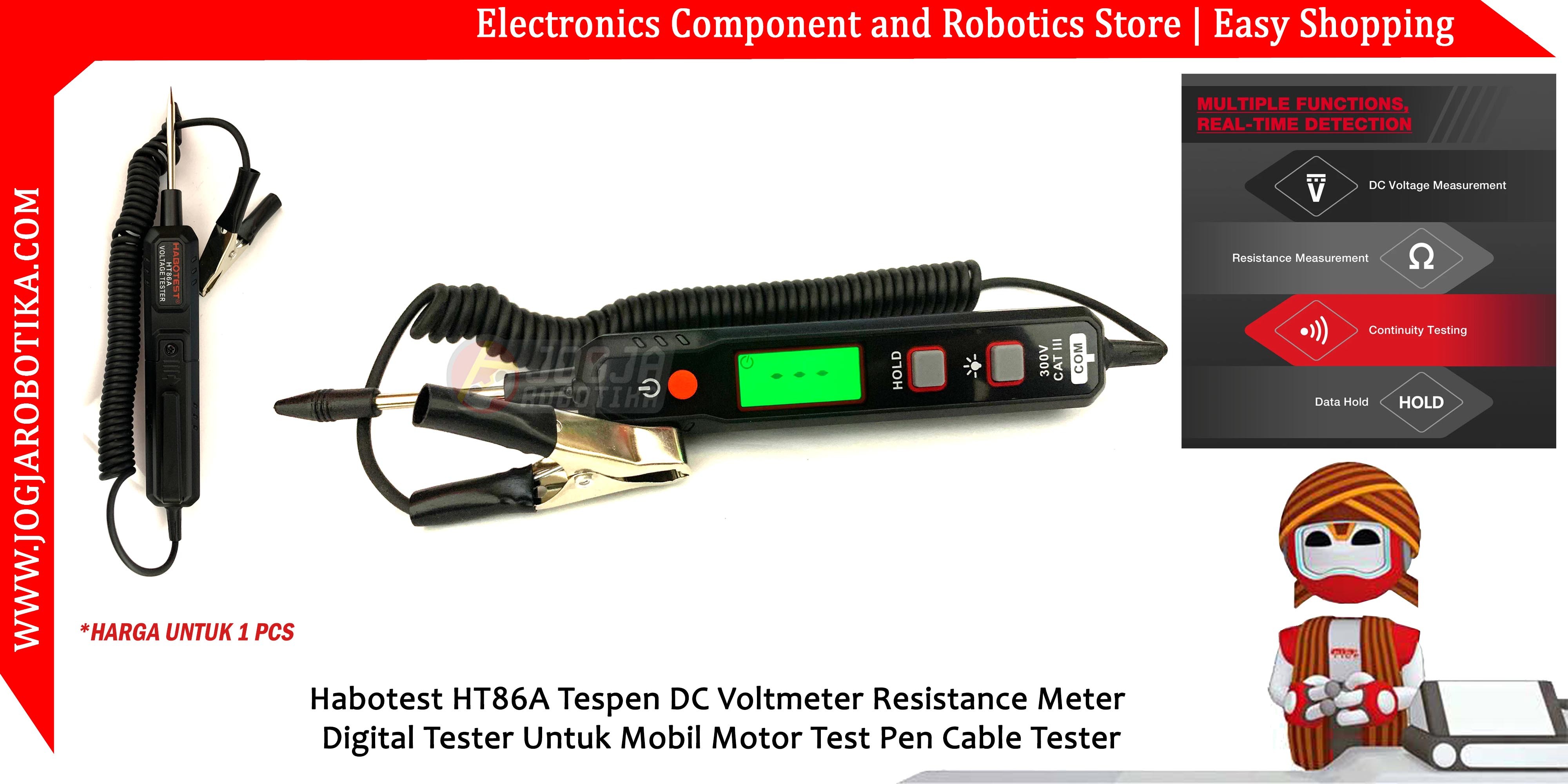 Habotest HT86A Tespen DC Voltmeter Resistance Meter Digital Tester Untuk Mobil Motor Test Pen Cable Tester
