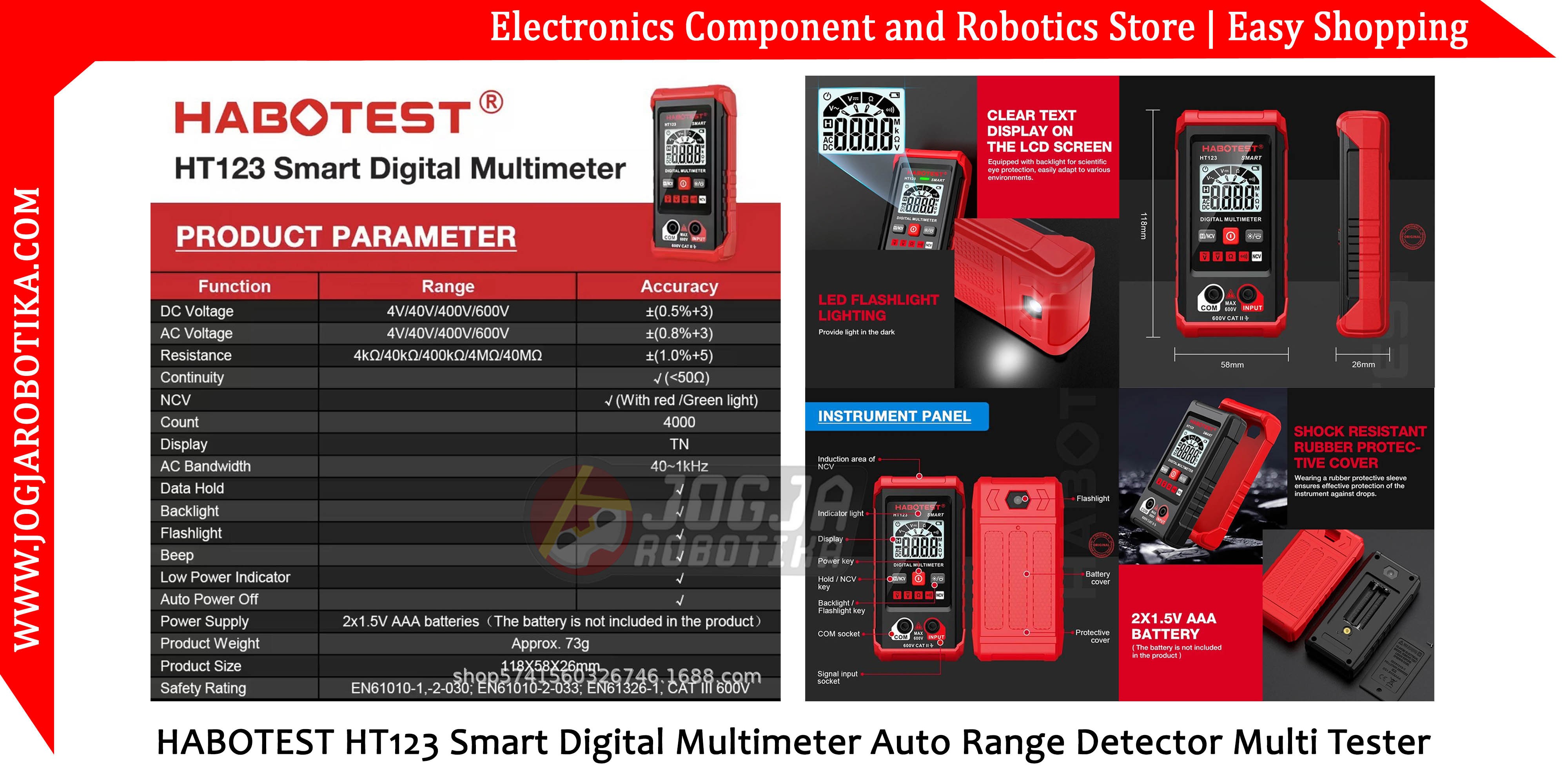 HABOTEST HT123 Smart Digital Multimeter Auto Range Detector Multi Tester