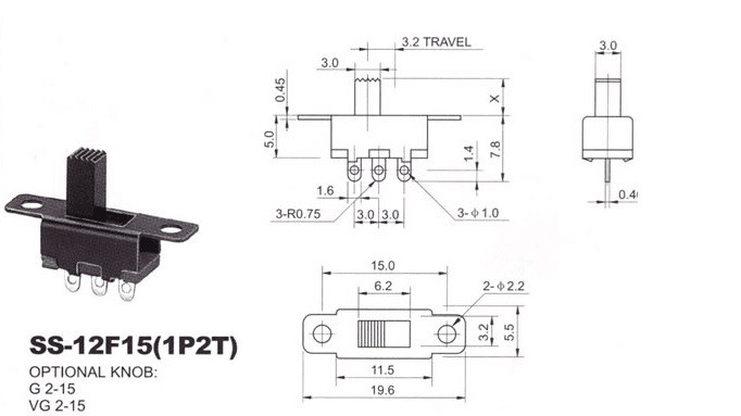 SS12F15 1P2T SPDT Micro Slide Switch