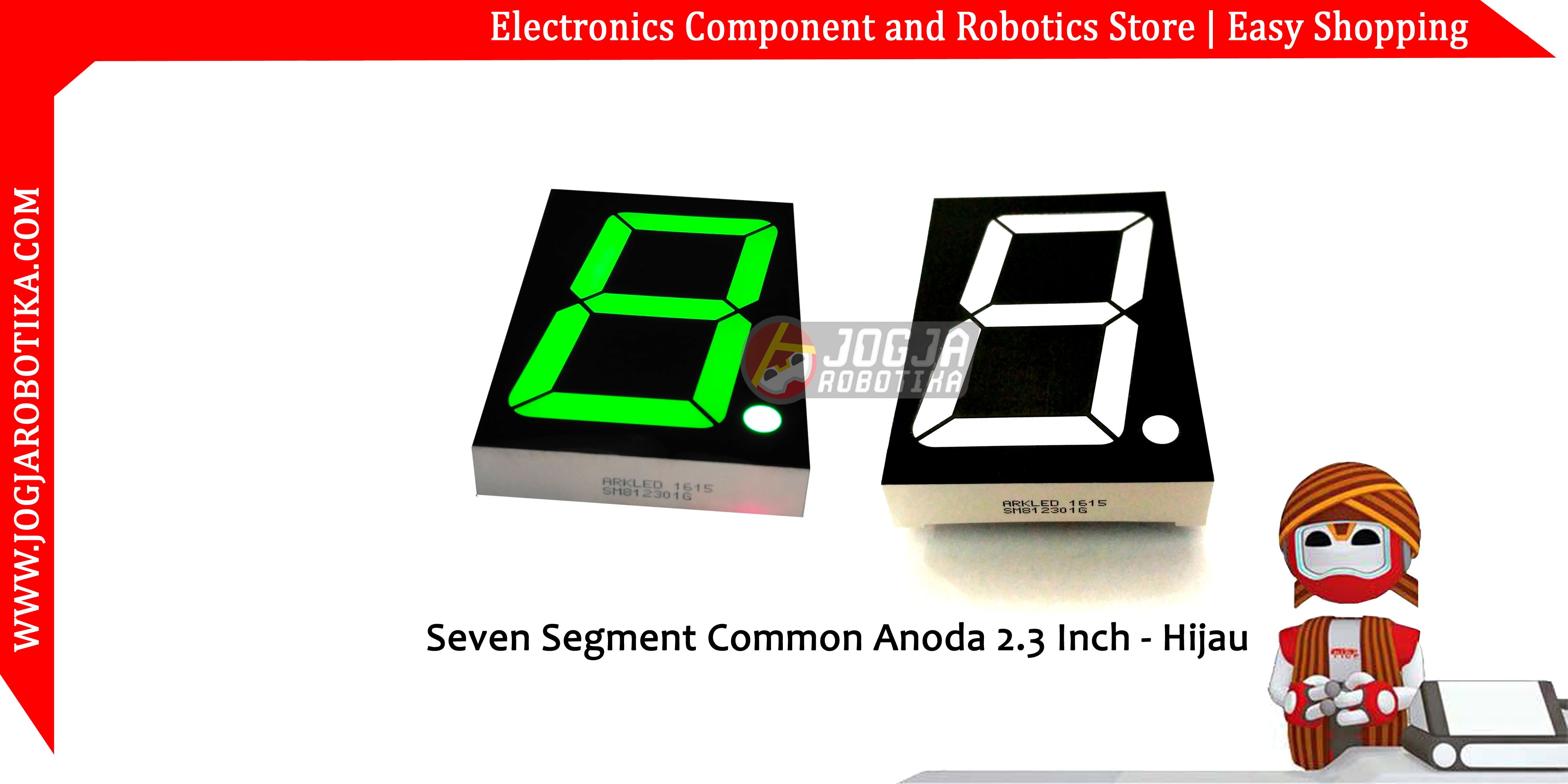 SEVEN SEGMENT HIJAU 2.3 INCH SM812301G 7 SEGMEN COMMON ANODA
