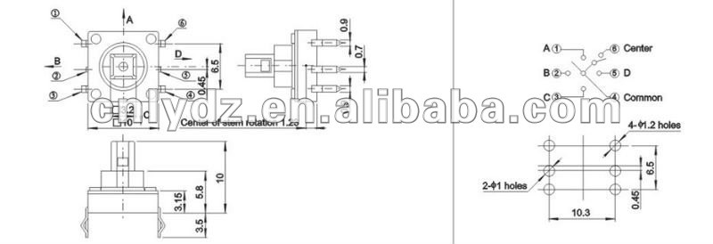 6 Pin 5 Way Momentary Square Tactile Tact Switch LY-A07-12