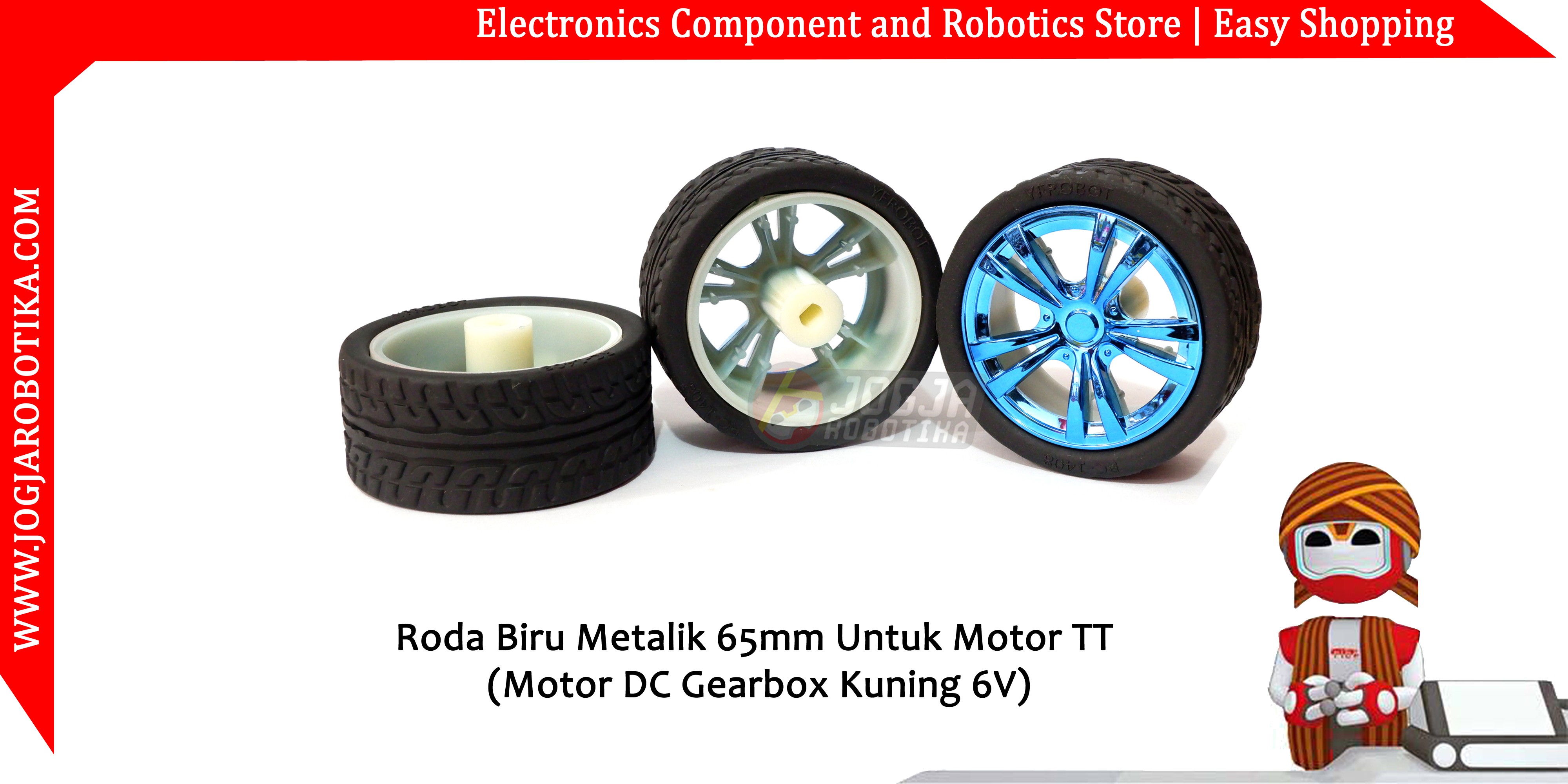 Roda Biru Metalik 65mm Untuk Motor TT (Motor DC Gearbox Kuning 6V)