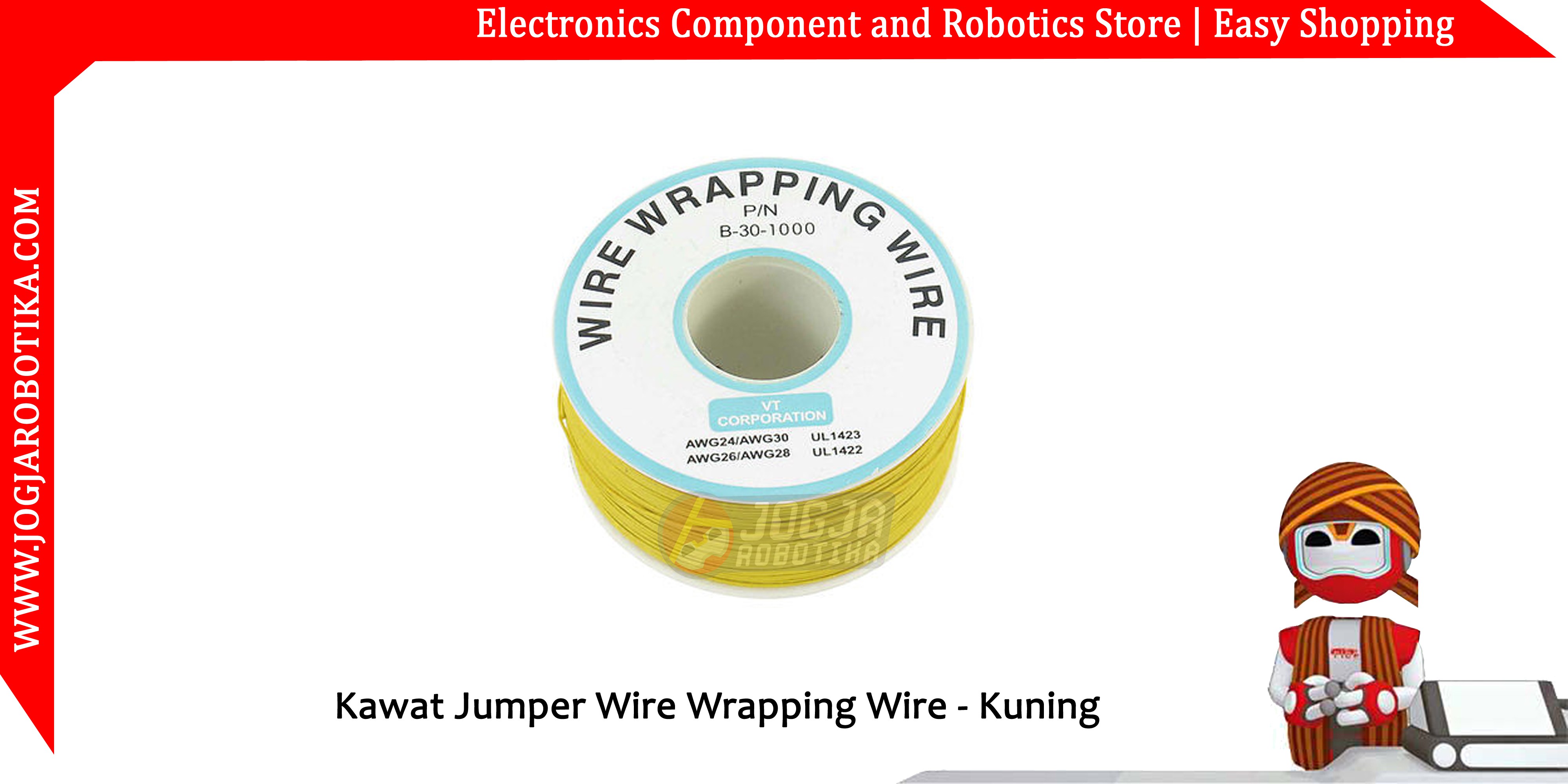 Kawat Jumper Wire Wrapping Wire 30AWG 1 Roll - Kuning