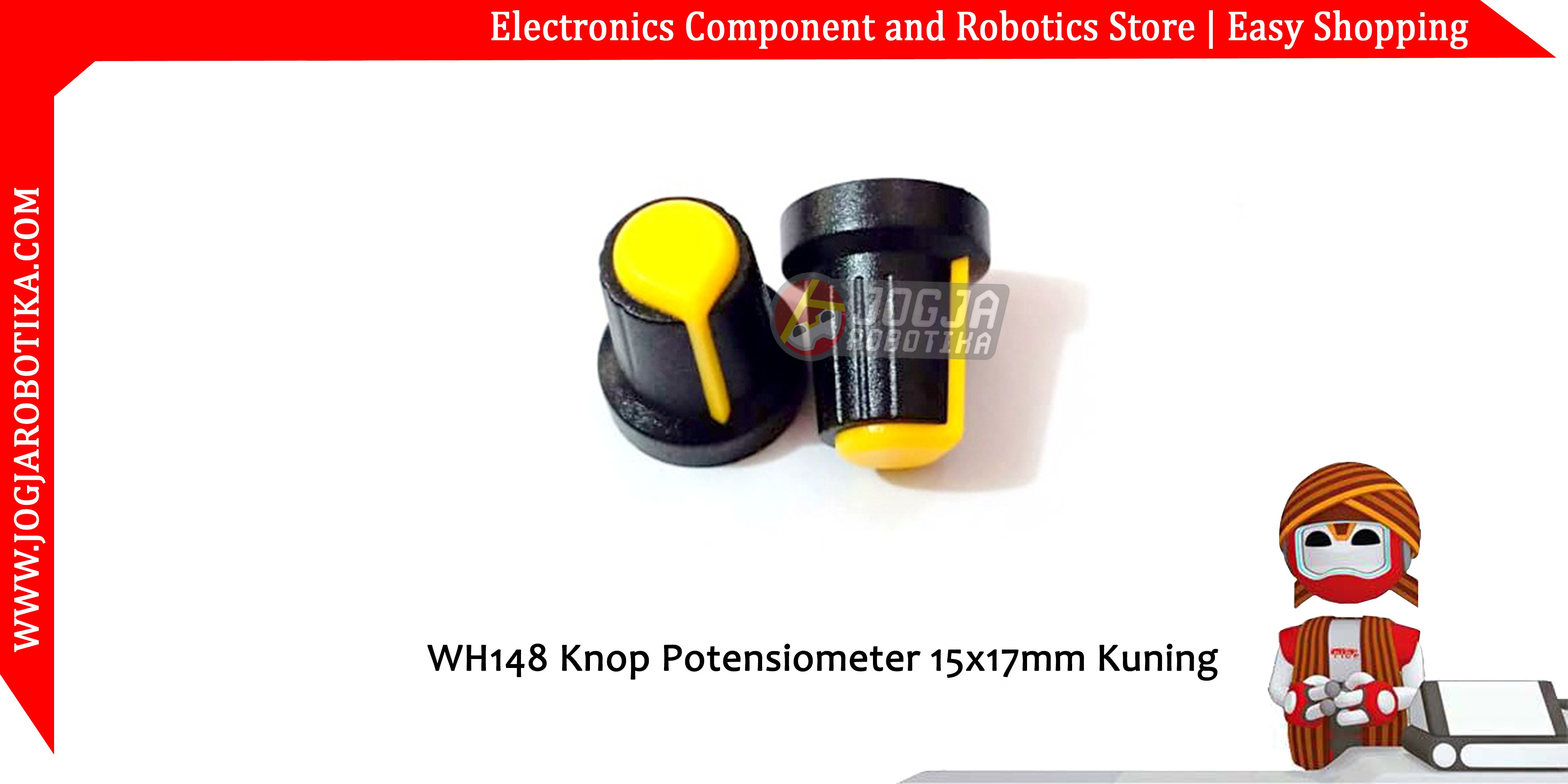 WH148 Knop Potensiometer 15x17mm Kuning