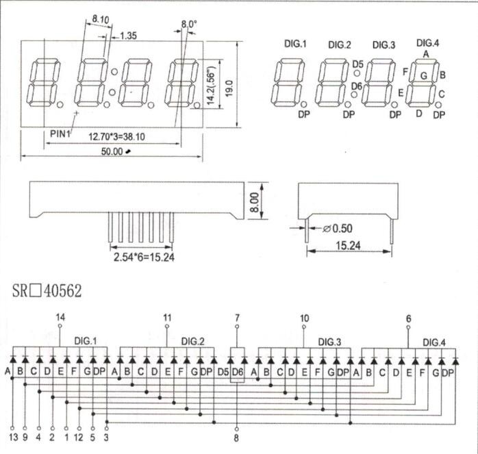 4 Digit Seven Segment Jam Common Katoda 0.56 Inch