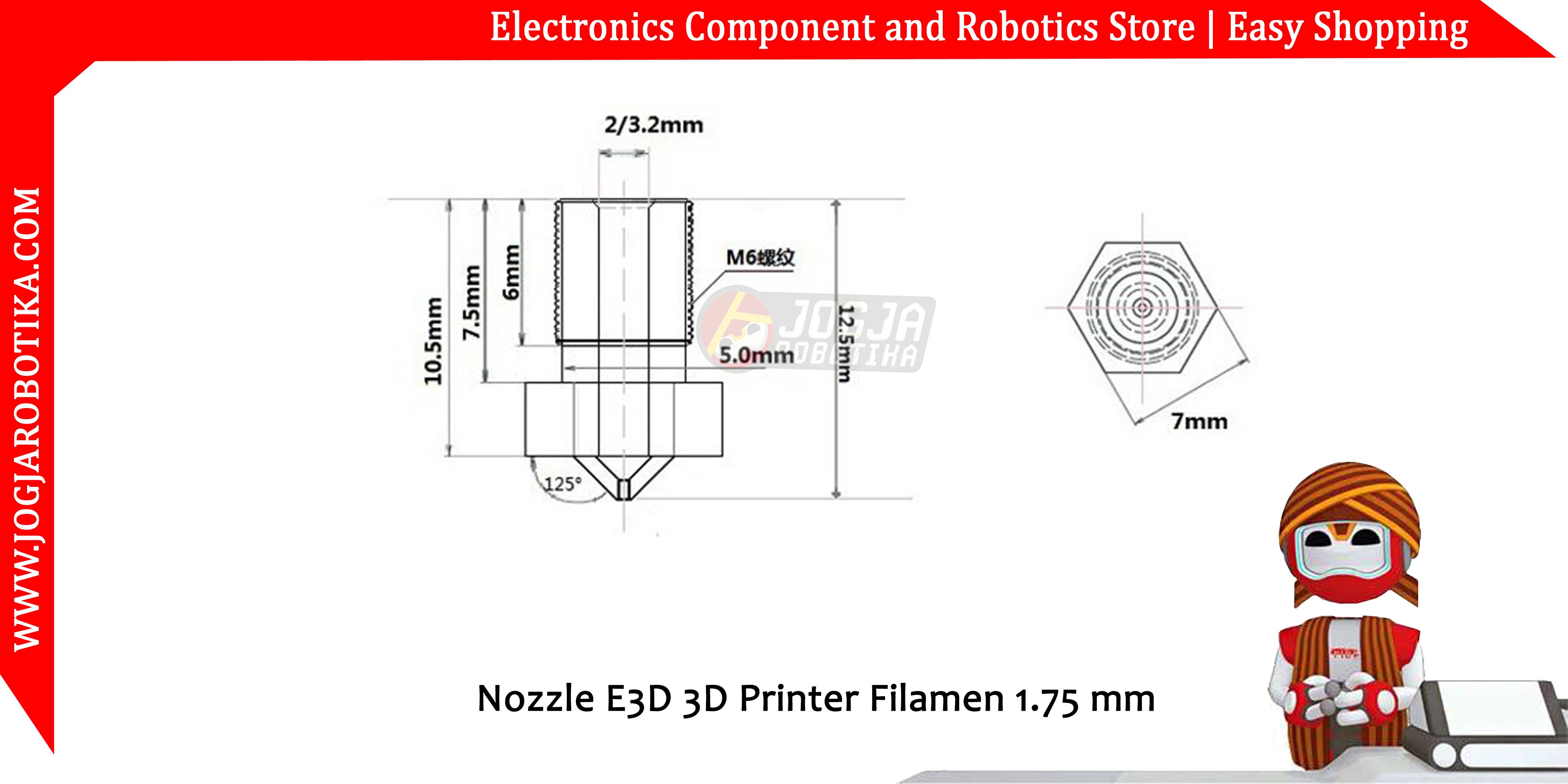 Nozzle 0.3mm E3D 3D Printer Filamen 1.75 mm