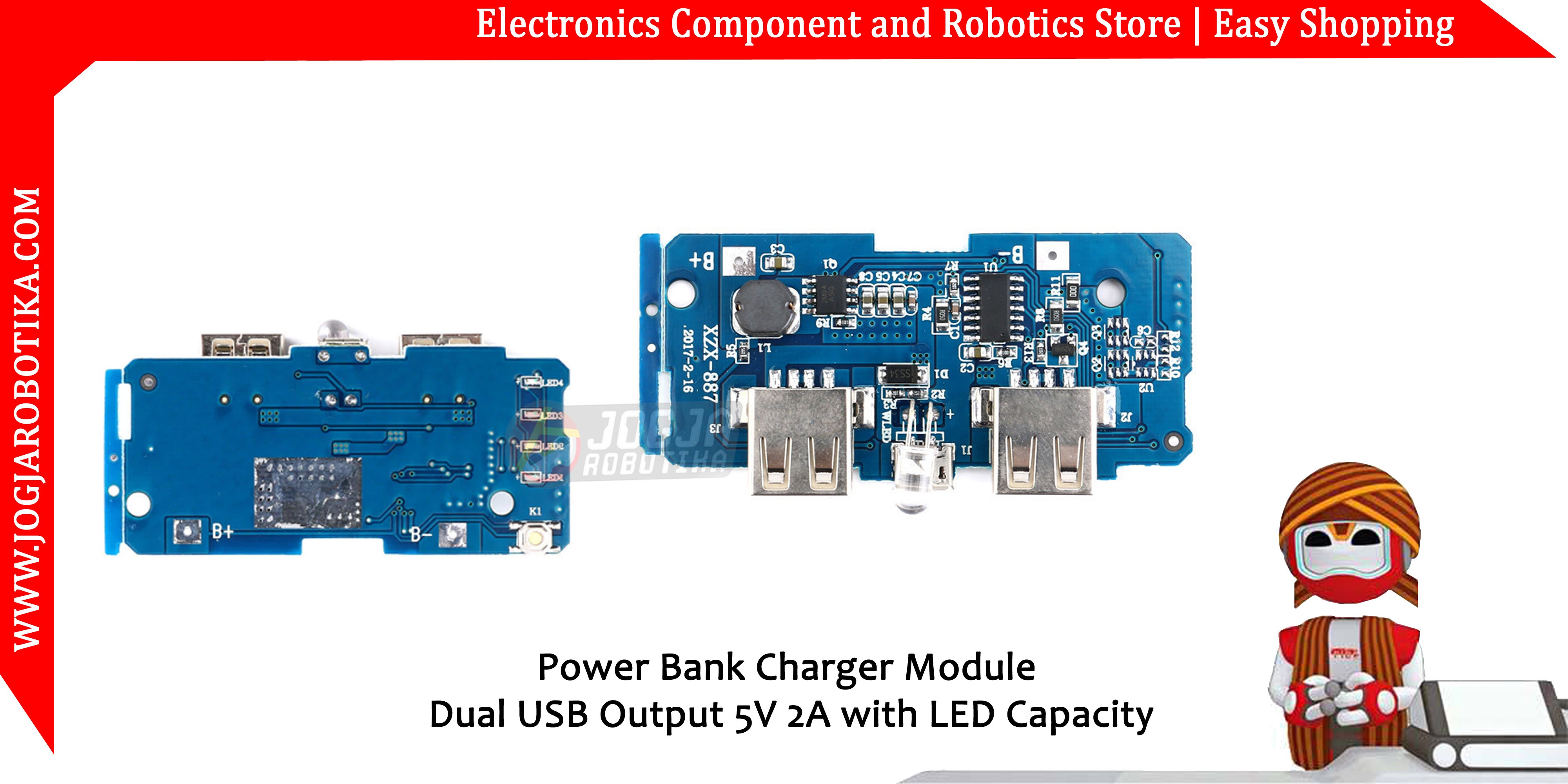 Power Bank Charger Module Dual USB Output 5V 2A with LED Indicator