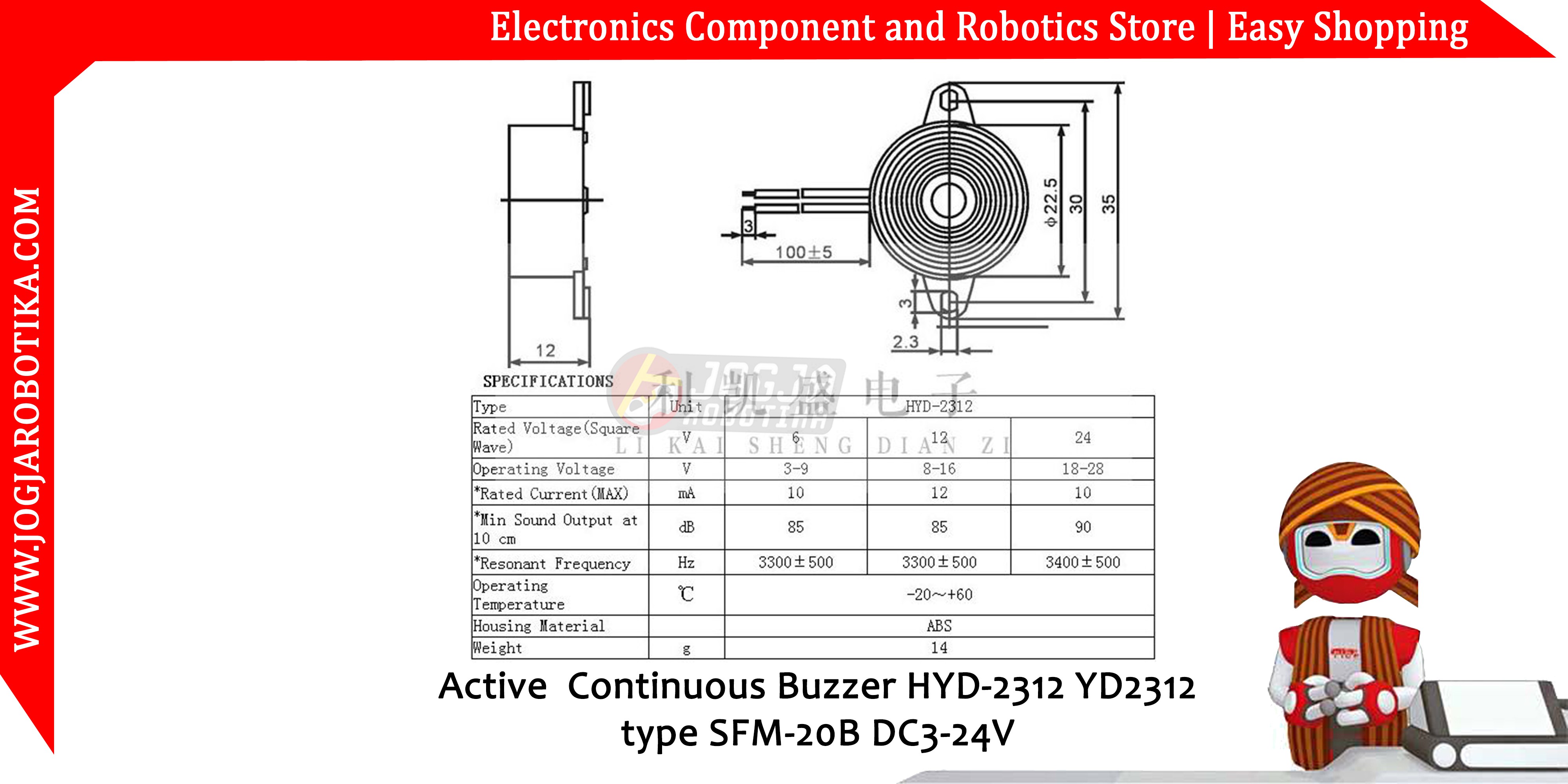 Active Continuous Buzzer HYD-2312 YD2312 type SFM-20B DC3-24V