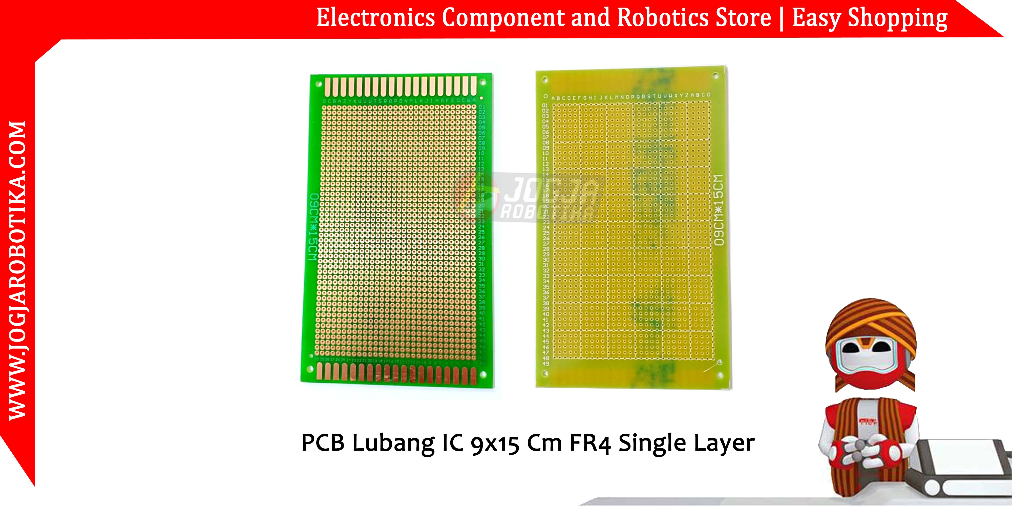 PCB Lubang IC 9x15 Cm FR4 Single Layer