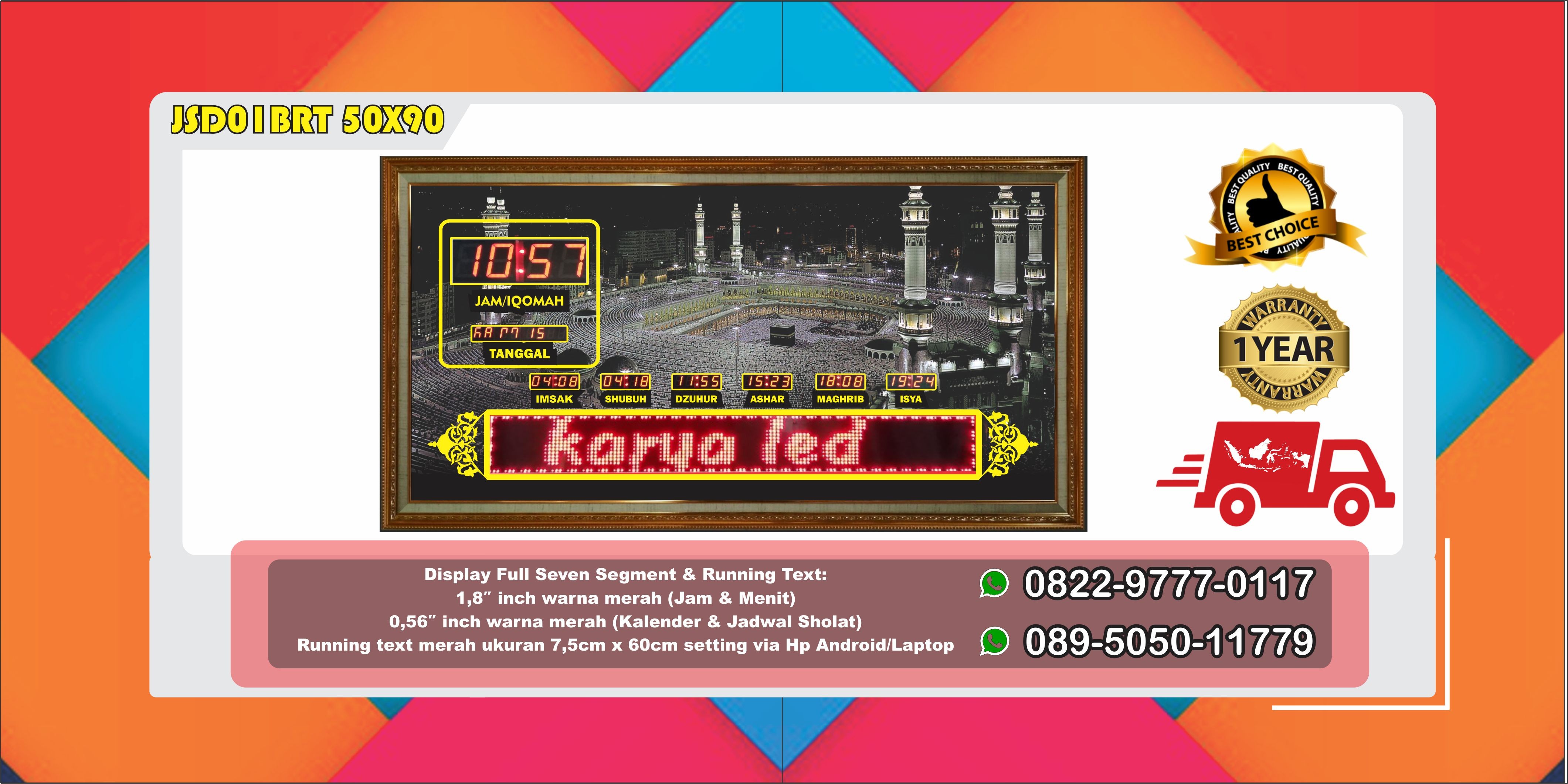 Jam Sholat Digital Running Text JSD01BRT 50X90