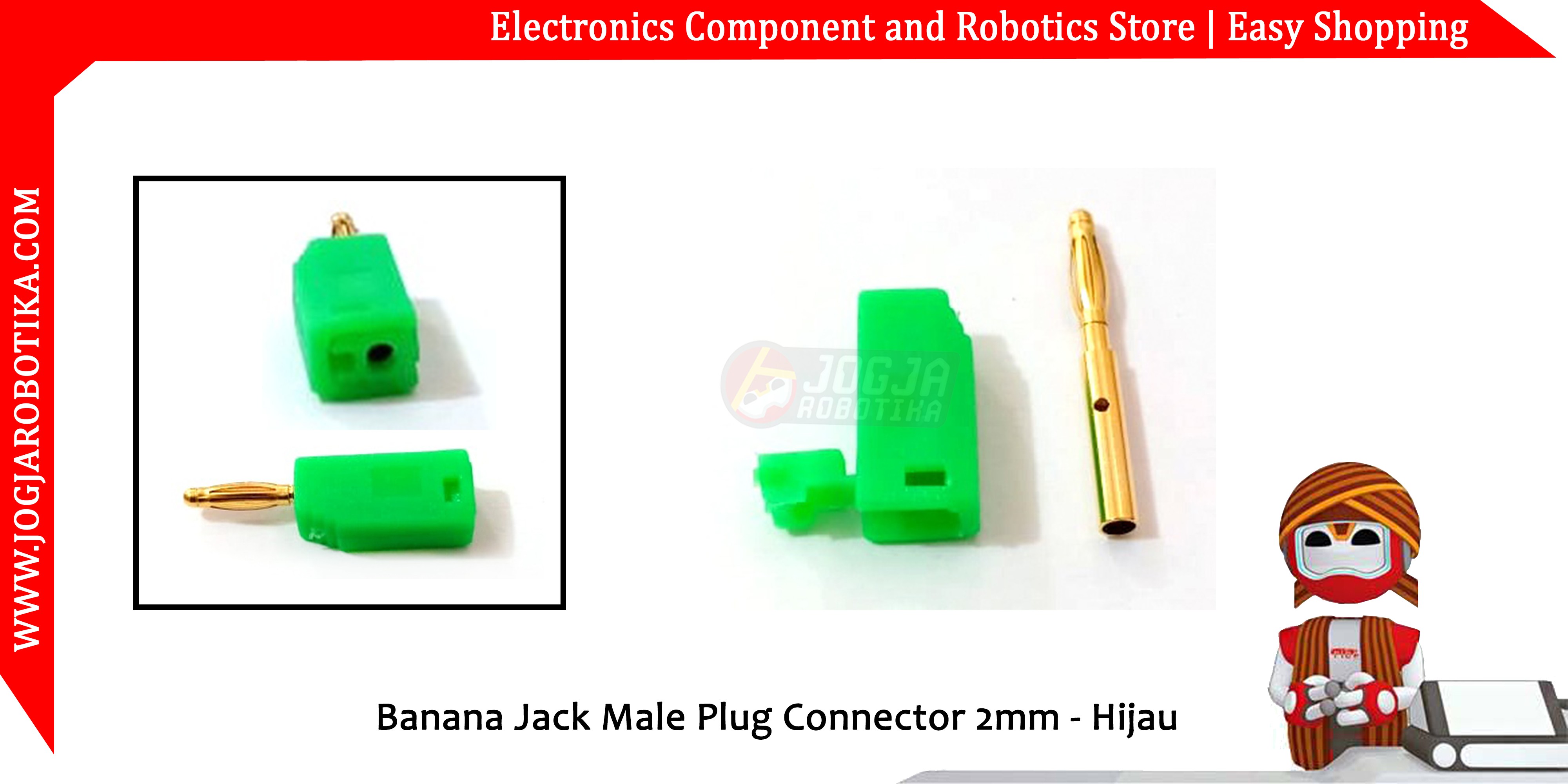 Banana Jack Male Plug Connector 2mm - Hijau