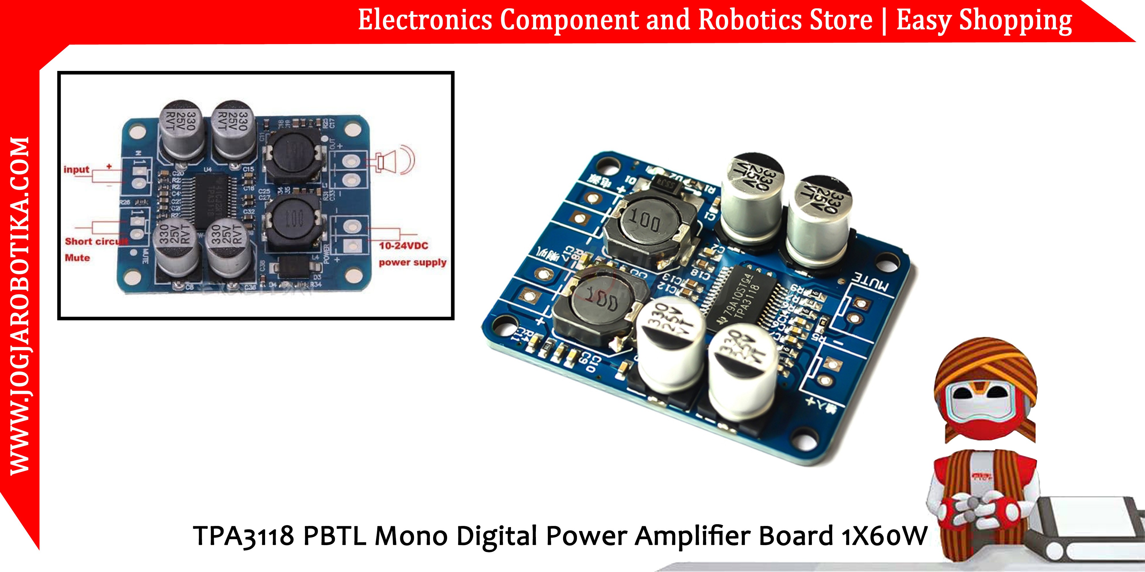 TPA3118 PBTL Mono Digital Power Amplifier Board 1X60W