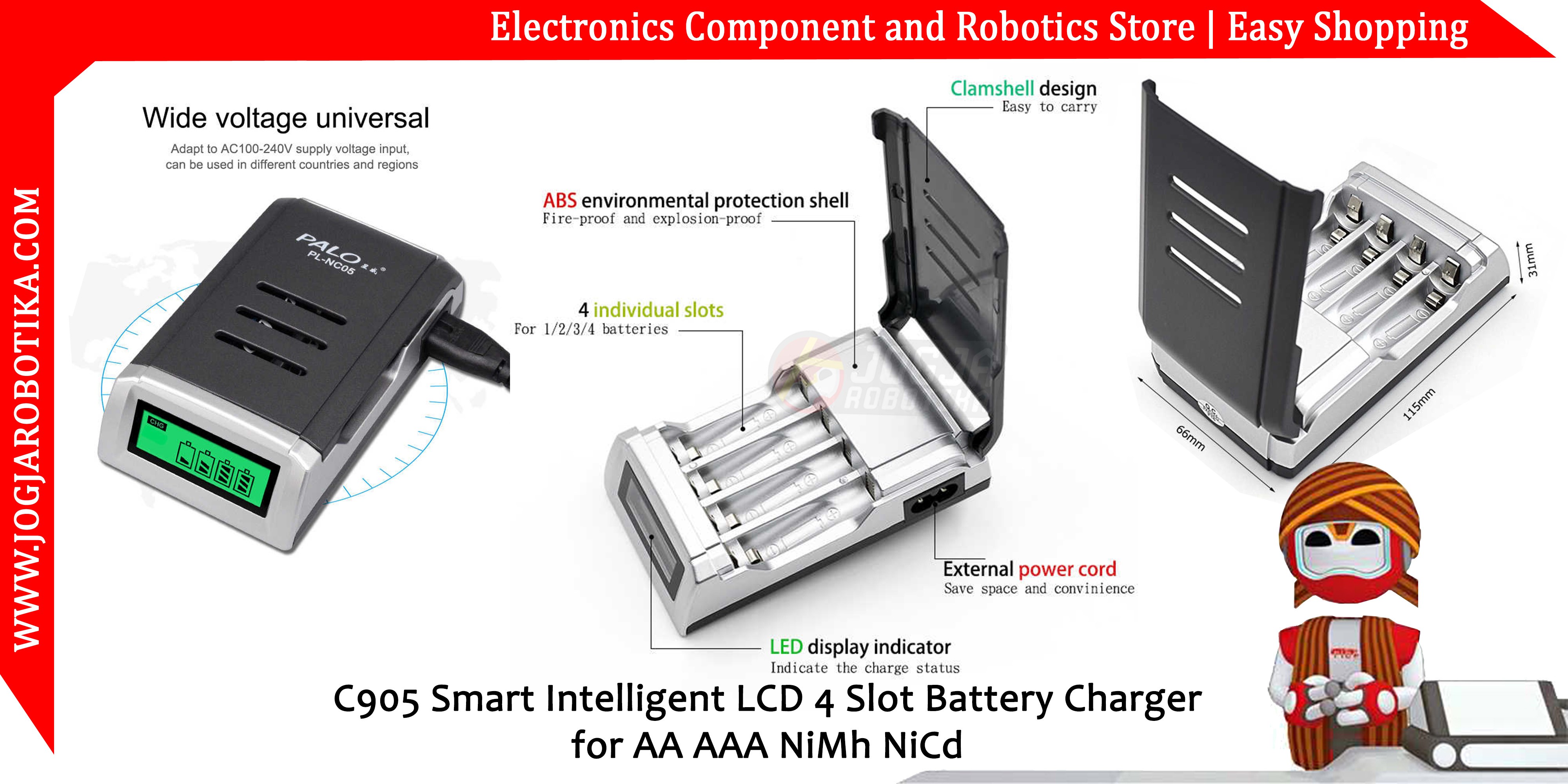 C905 Smart Intelligent LCD 4 Slot Battery Charger for AA AAA NiMh NiCd