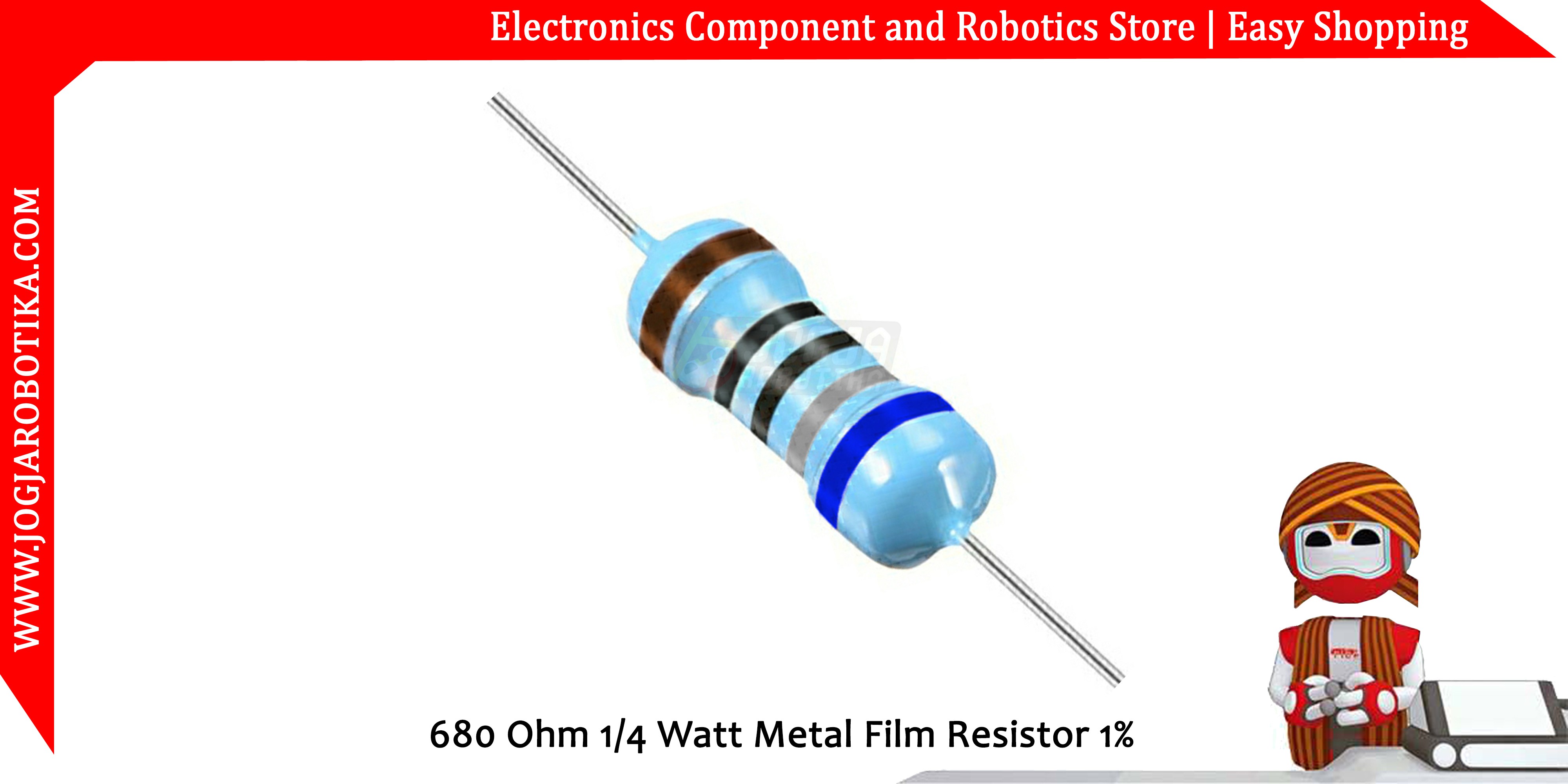680 Ohm 1/4 Watt  Metal Film Resistor 1%