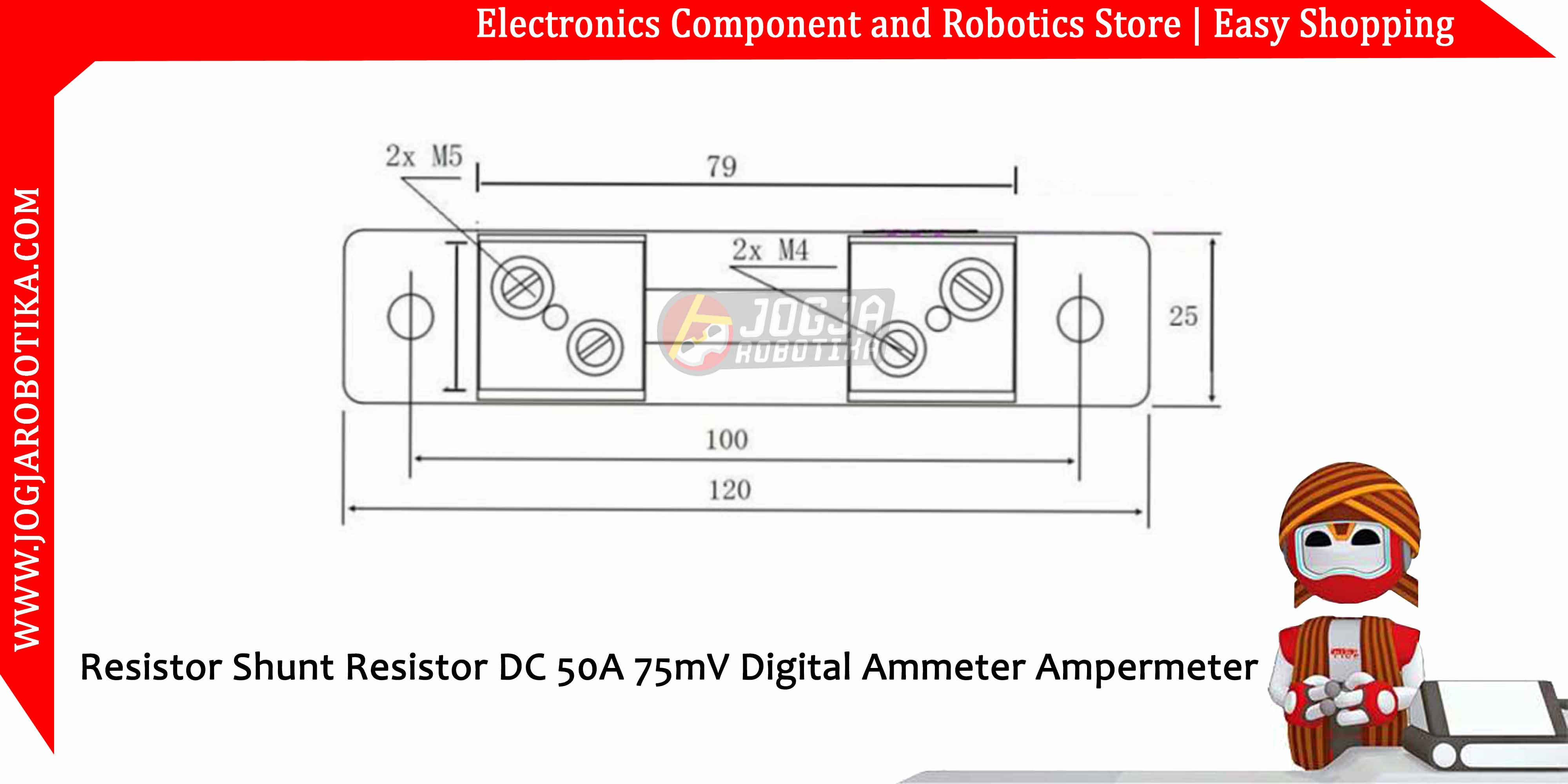 FL-2 Resistor Shunt Resistor DC 50A 75mV Digital Ammeter Ampermeter