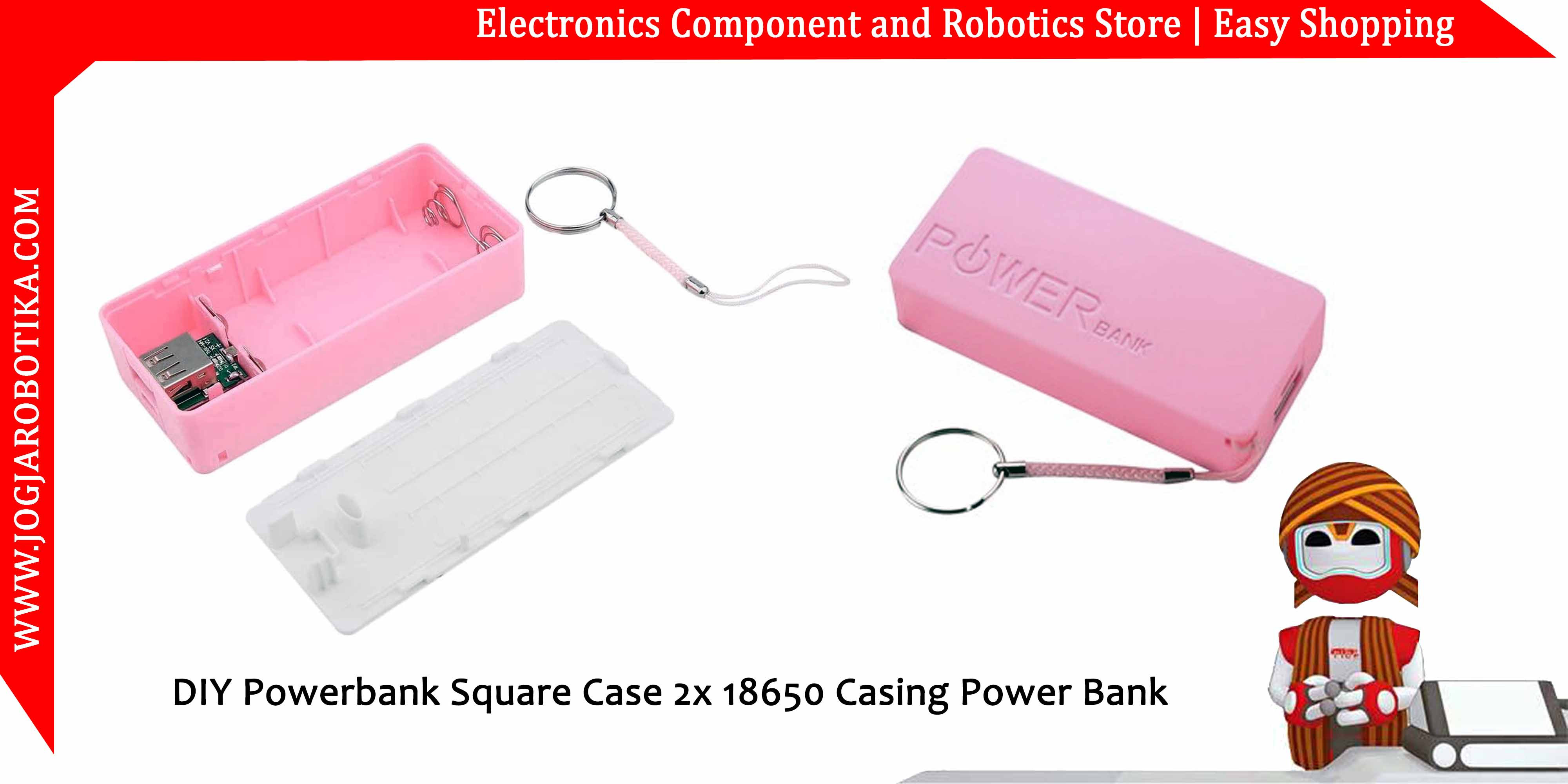 DIY Powerbank Square Case 2x 18650 Casing Power Bank