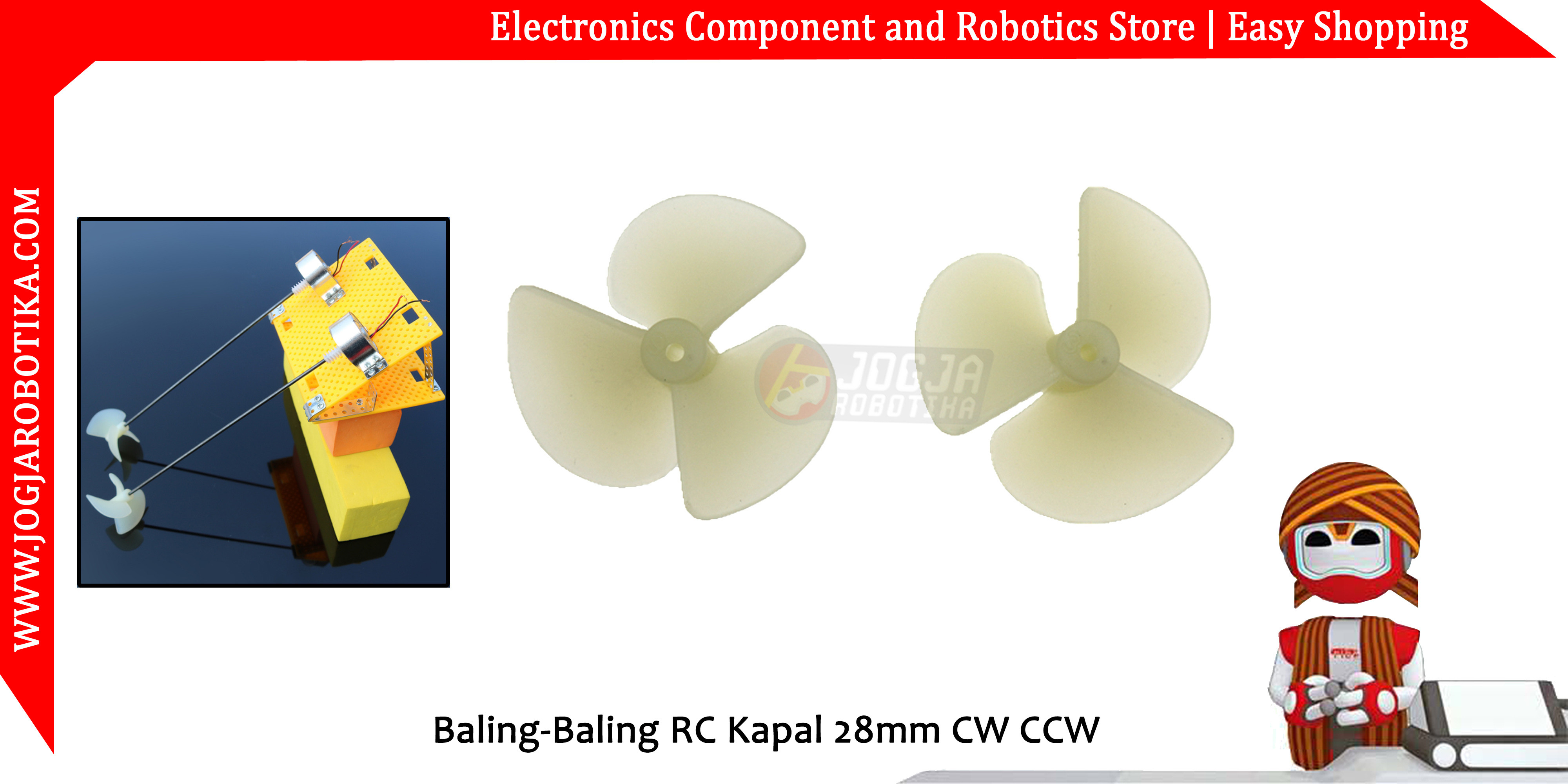 Baling-Baling Propeller Nylon RC Kapal Boat 28mm CW CCW 2mm Inner Diameter