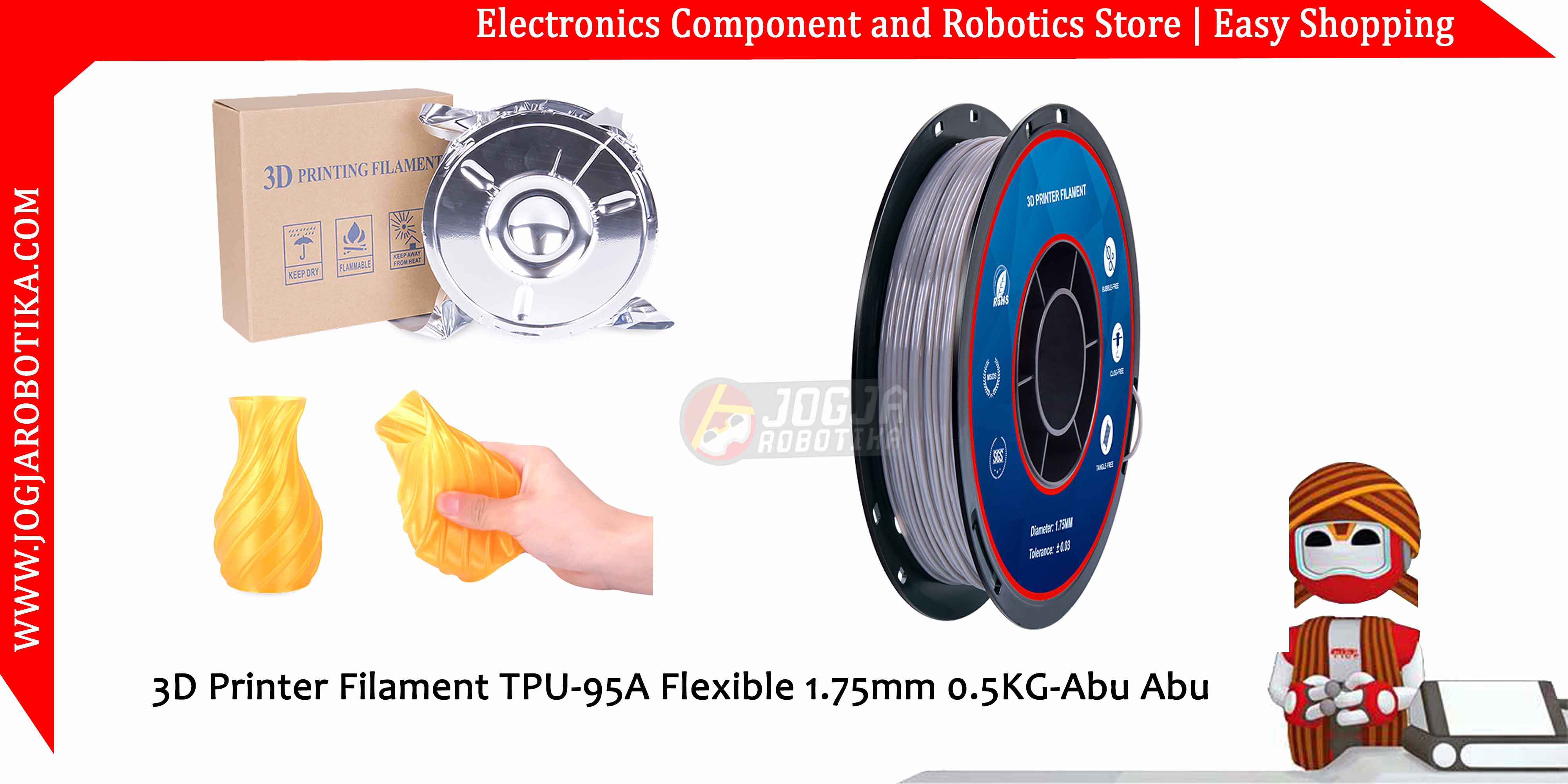 3D Printer Filament TPU-95A Flexible 1.75mm 0.5KG-Abu Abu