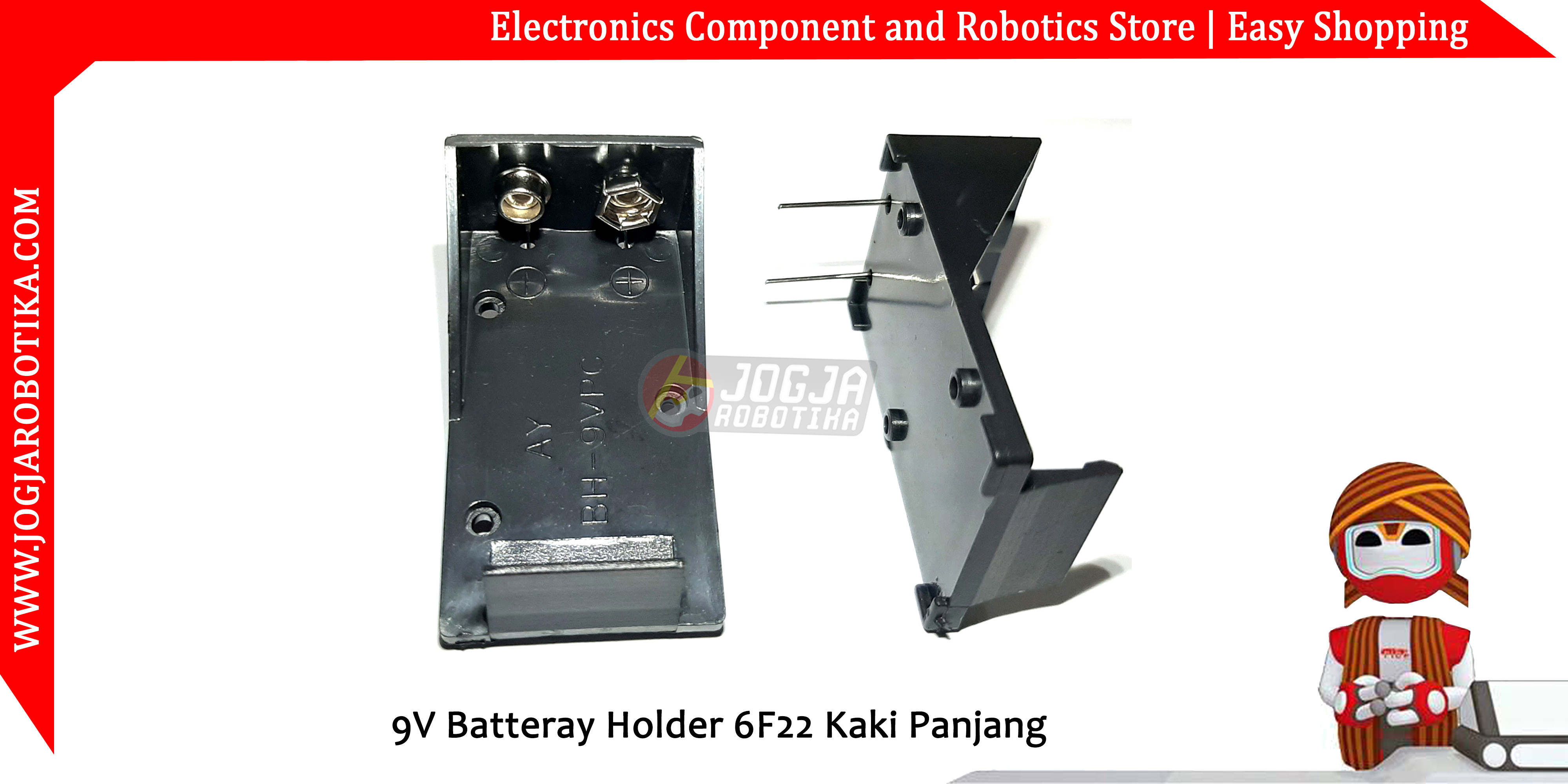 Kotak Case Socket Baterai 9V Battery Holder 6F22 Kaki Panjang