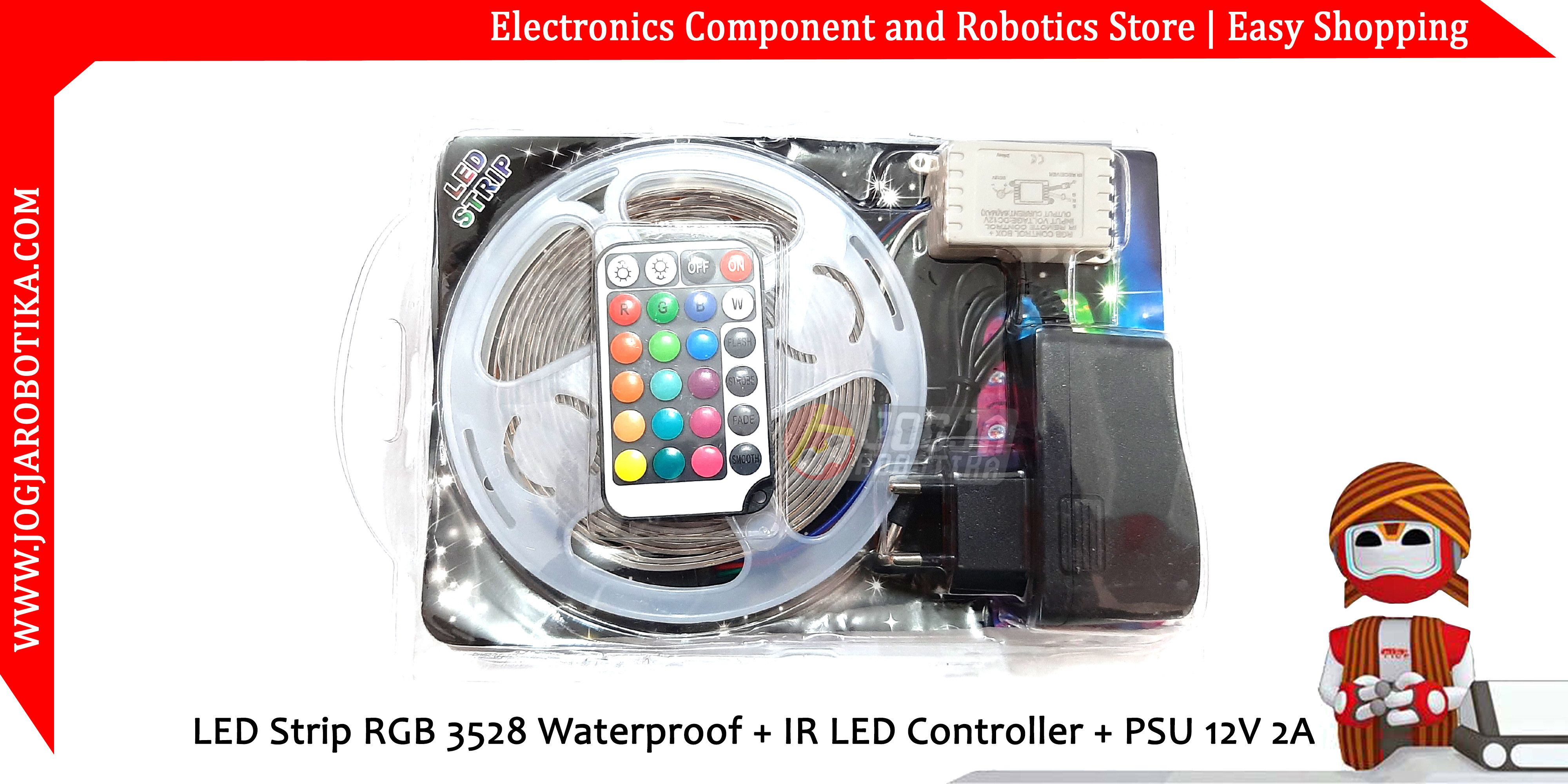 LED Strip RGB 3528 5 Meter Waterproof + IR LED Controller + PSU 12V 2A