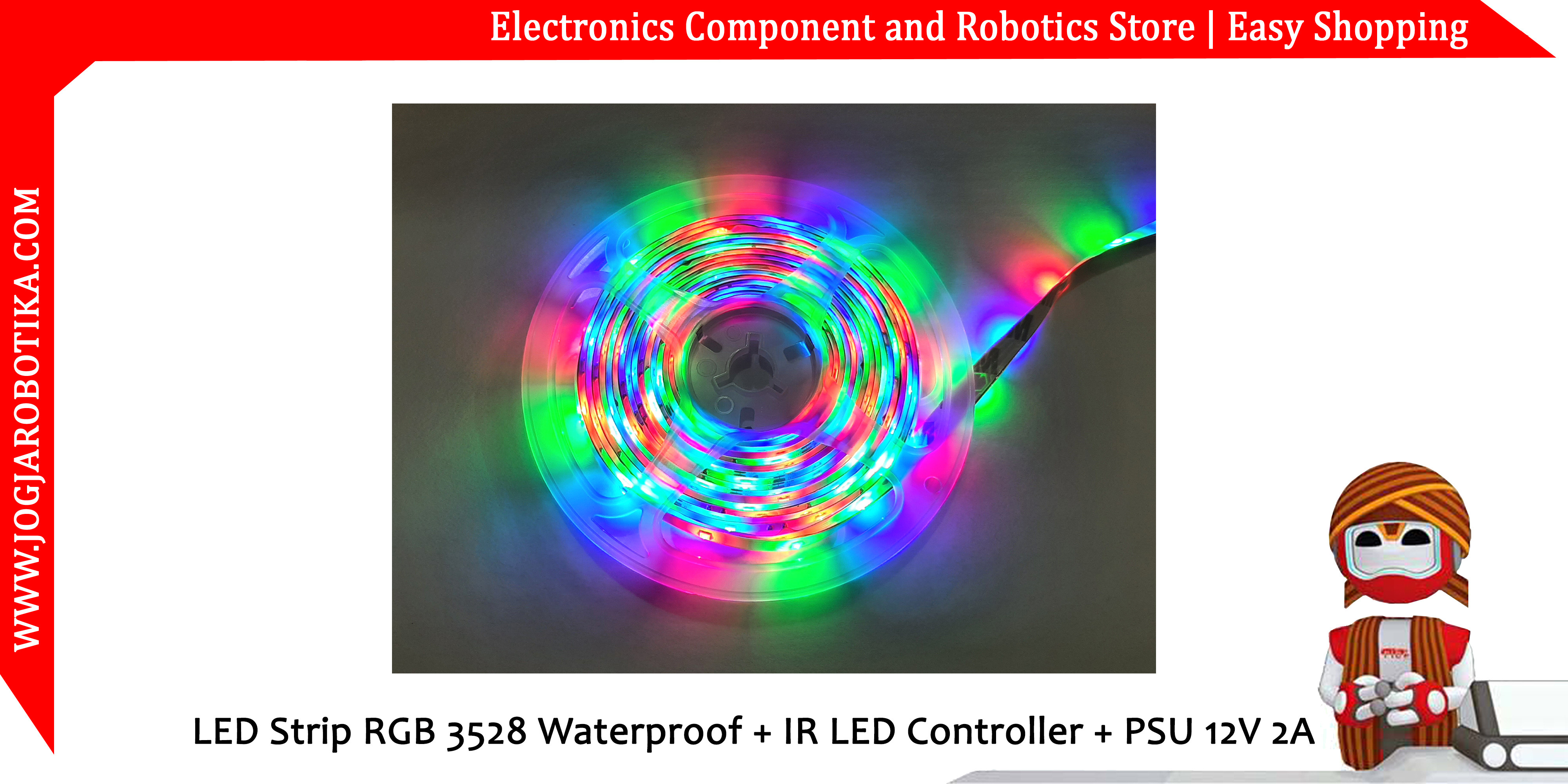 LED Strip RGB 3528 5 Meter Waterproof + IR LED Controller + PSU 12V 2A
