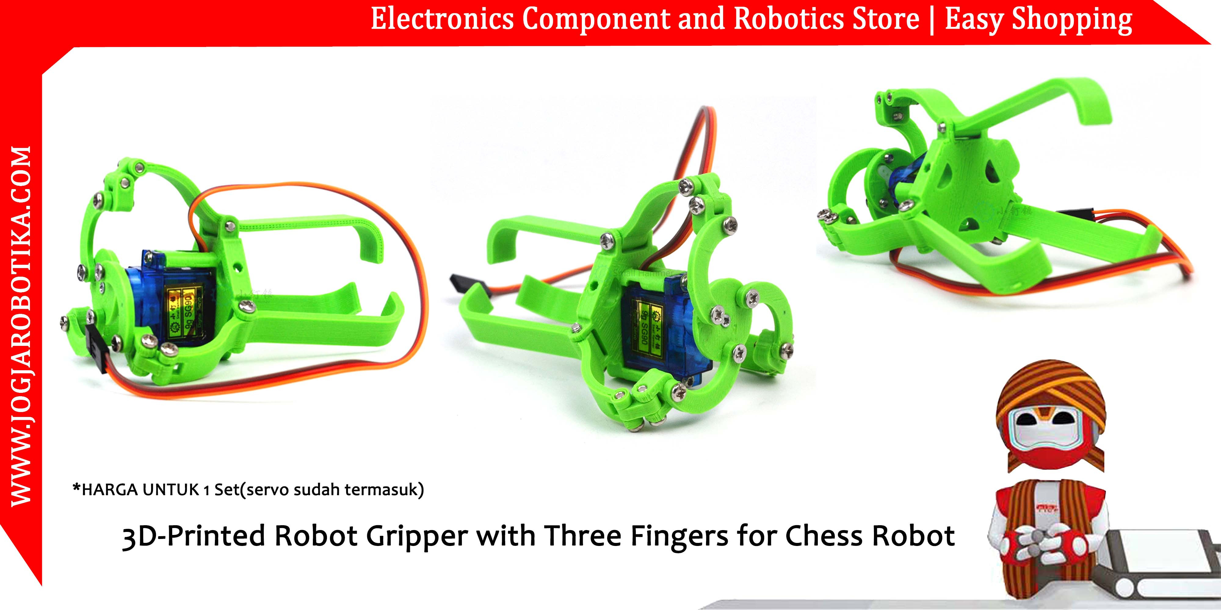 3D-Printed Robot Gripper with Three Fingers for Chess Robot