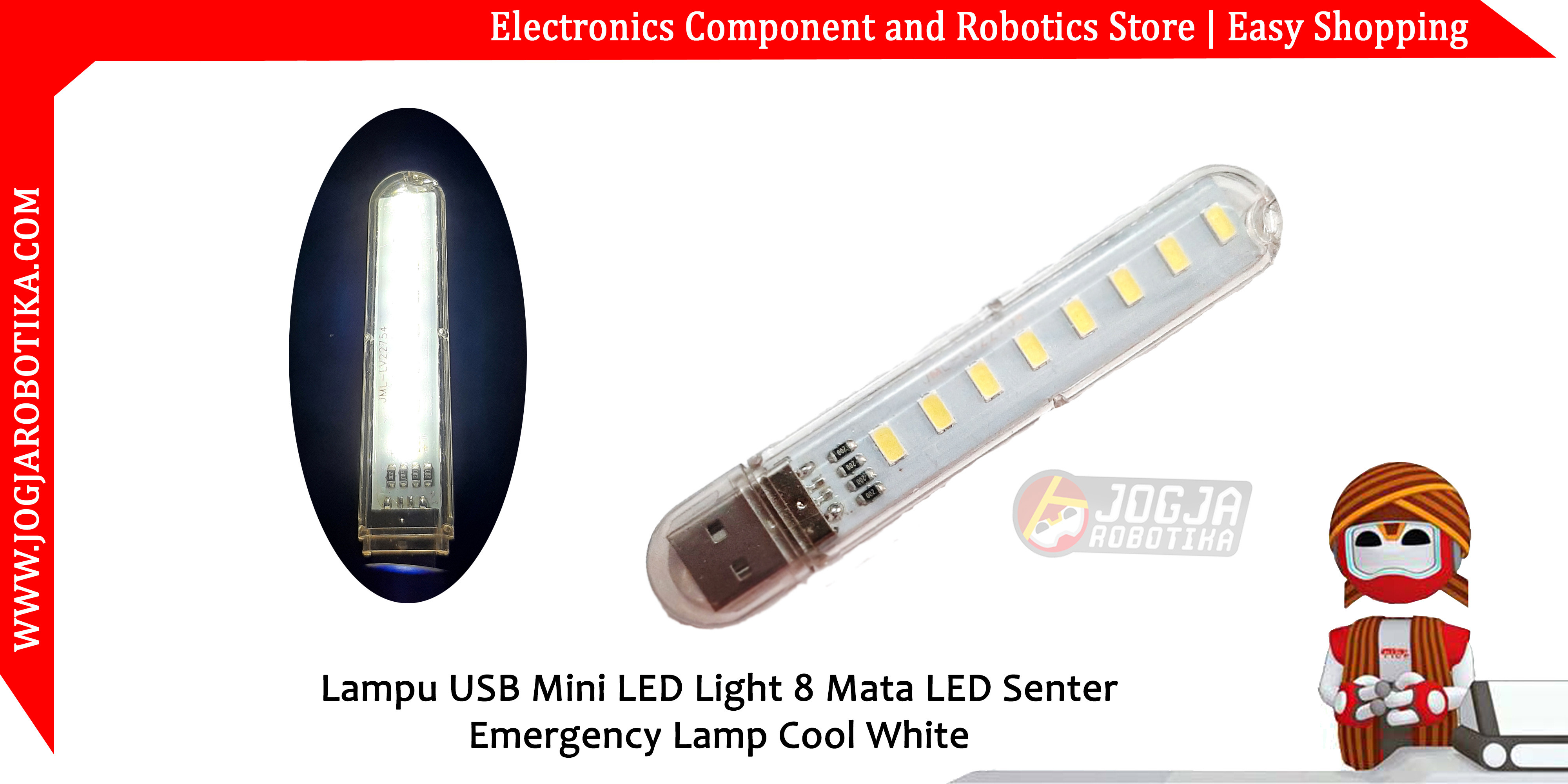 Lampu USB Mini LED Light 8 Mata LED Senter Emergency Lamp Cool White