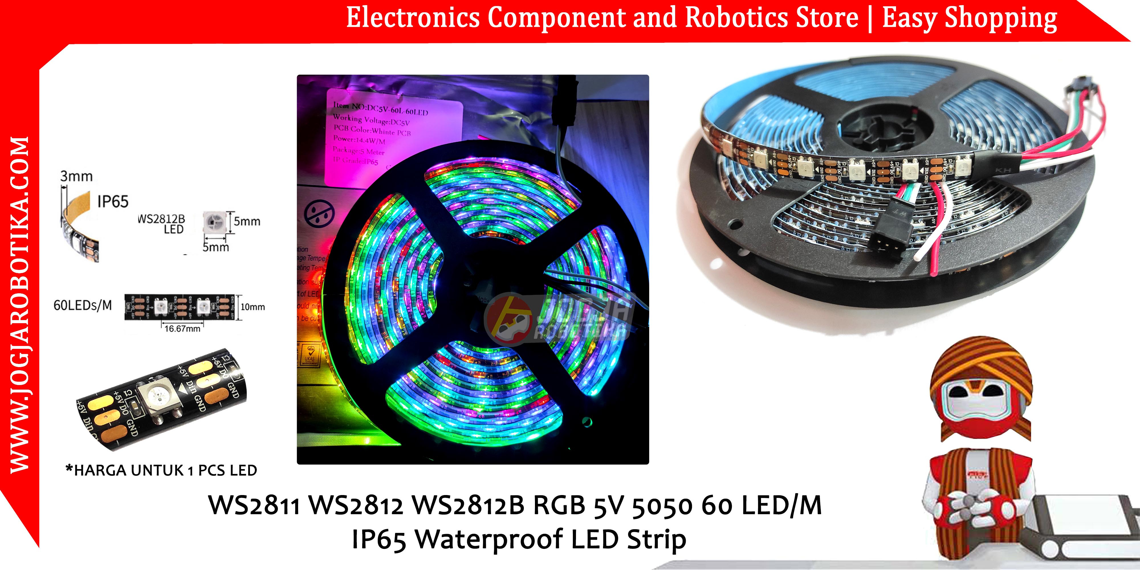 ECER WS2811 WS2812 WS2812B RGB 5V 5050 60 LED/M IP65 Waterproof LED Strip