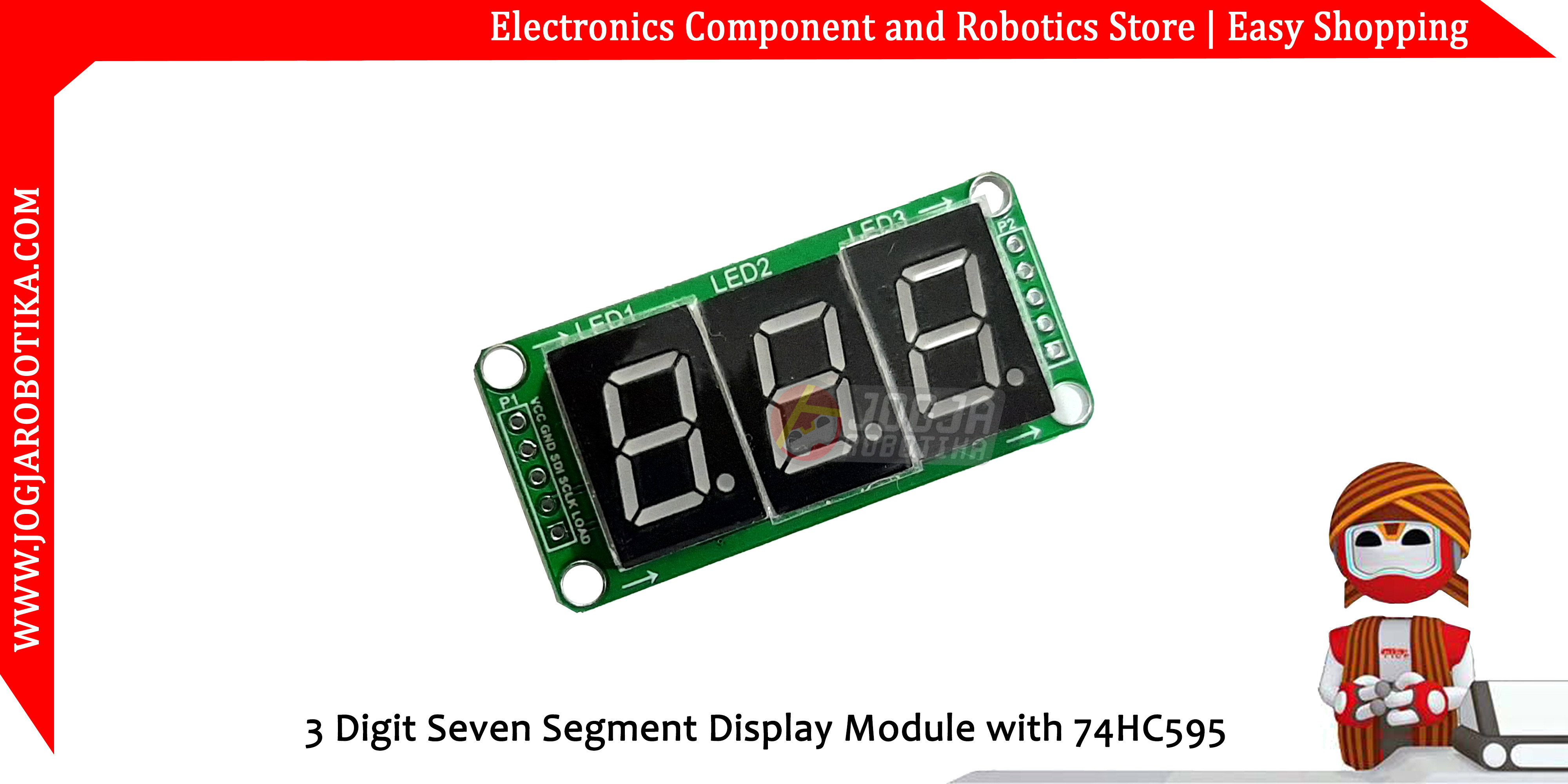 3 Digit Seven Segment Display Module with 74HC595