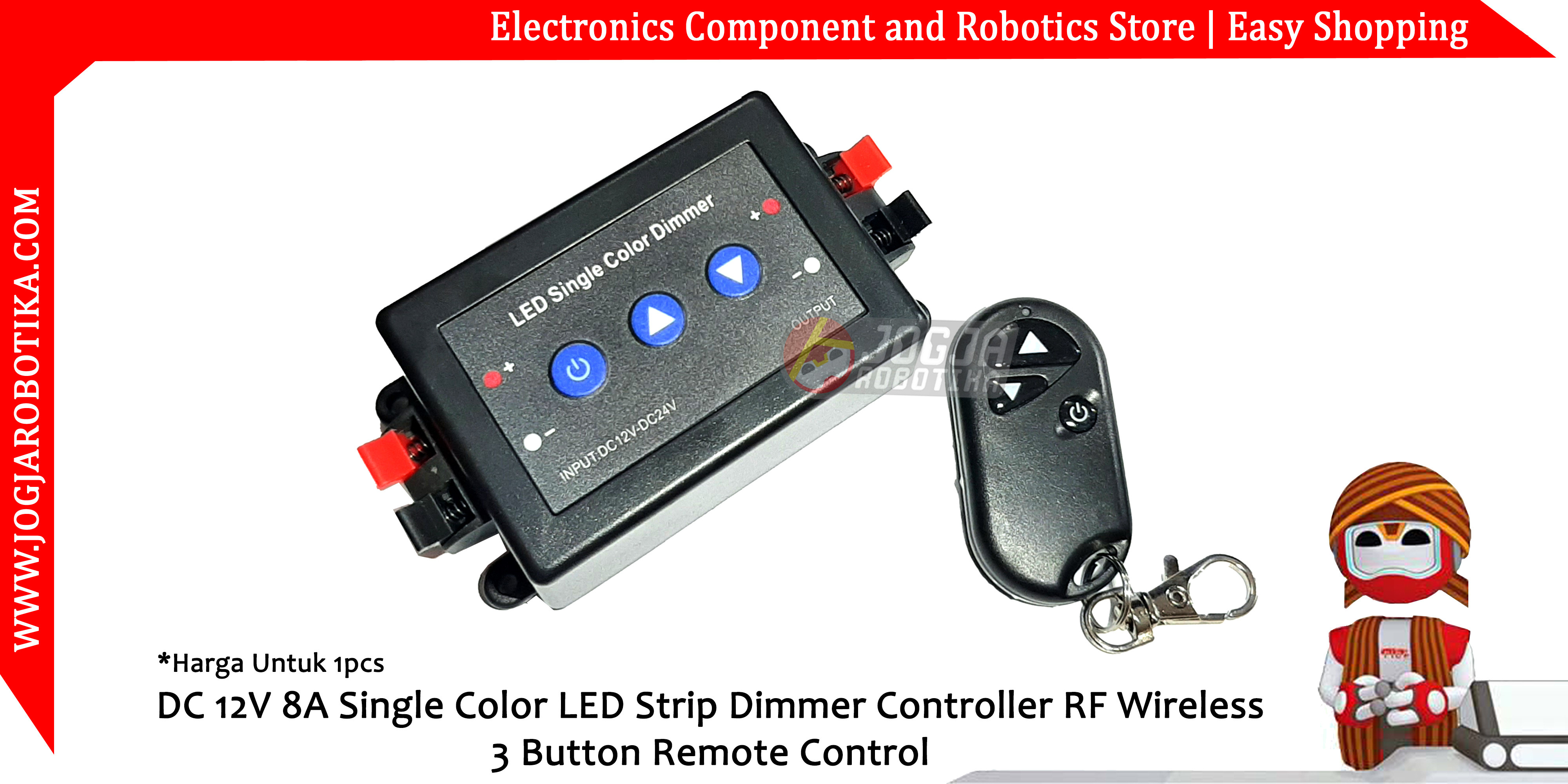 DC 12V 8A Single Color LED Strip Dimmer Controller RF Wireless 3 Button Remote Control