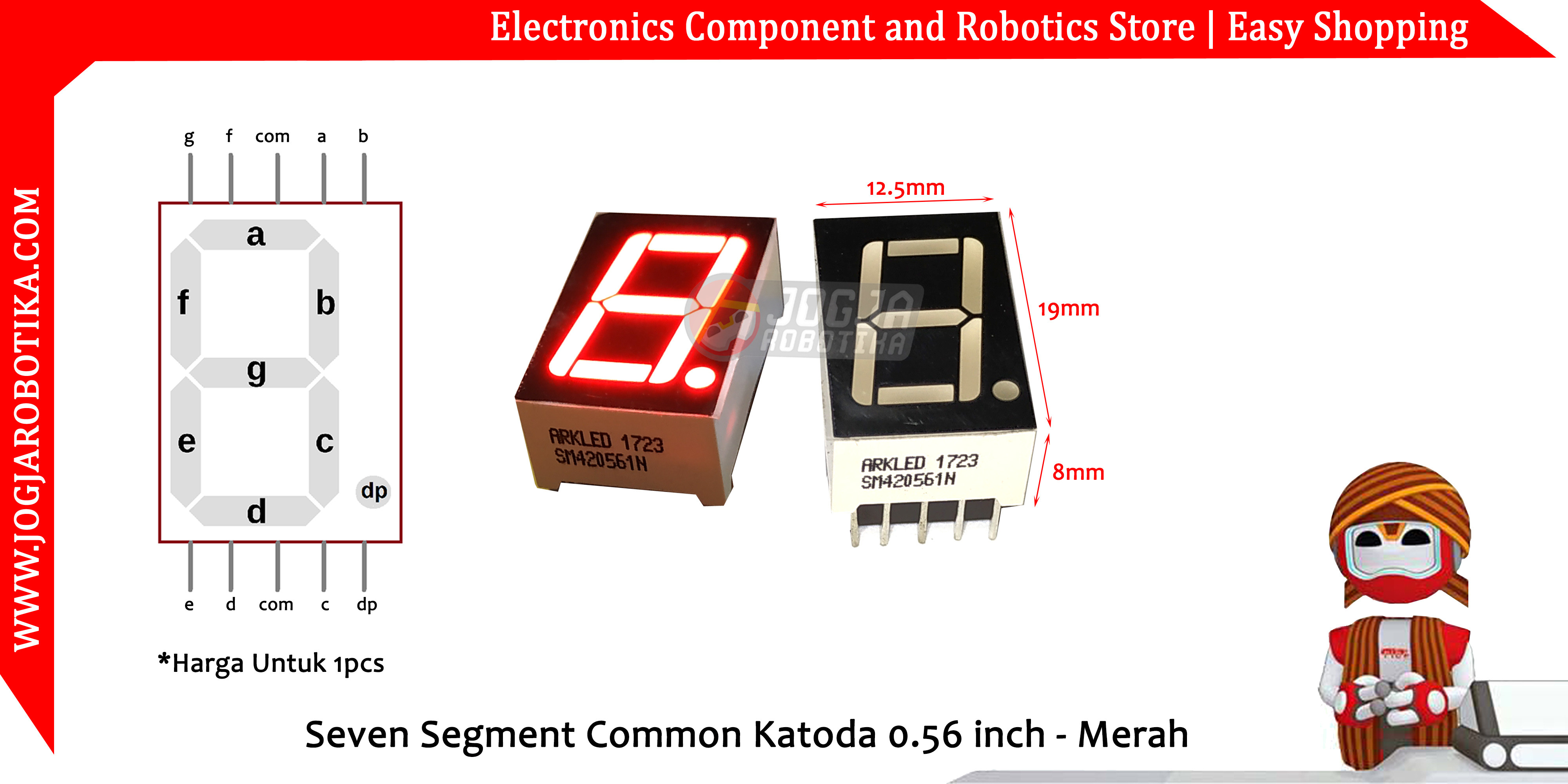 SEVEN SEGMENT MERAH 0.56 INCH SM420561N 7 SEGMEN COMMON KATODA