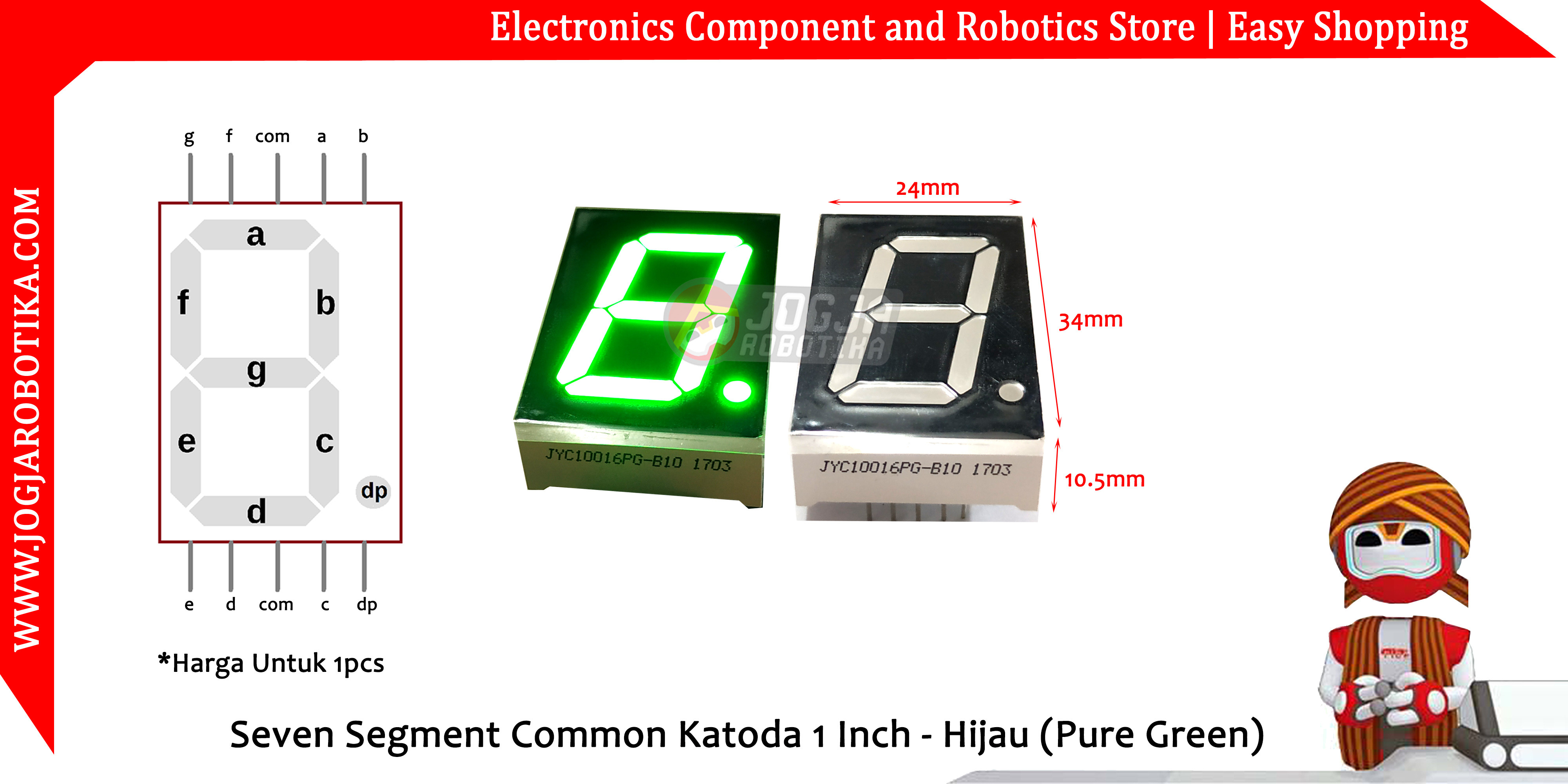 Seven Segment Common Anoda 1 Inch - Hijau (Pure Green)