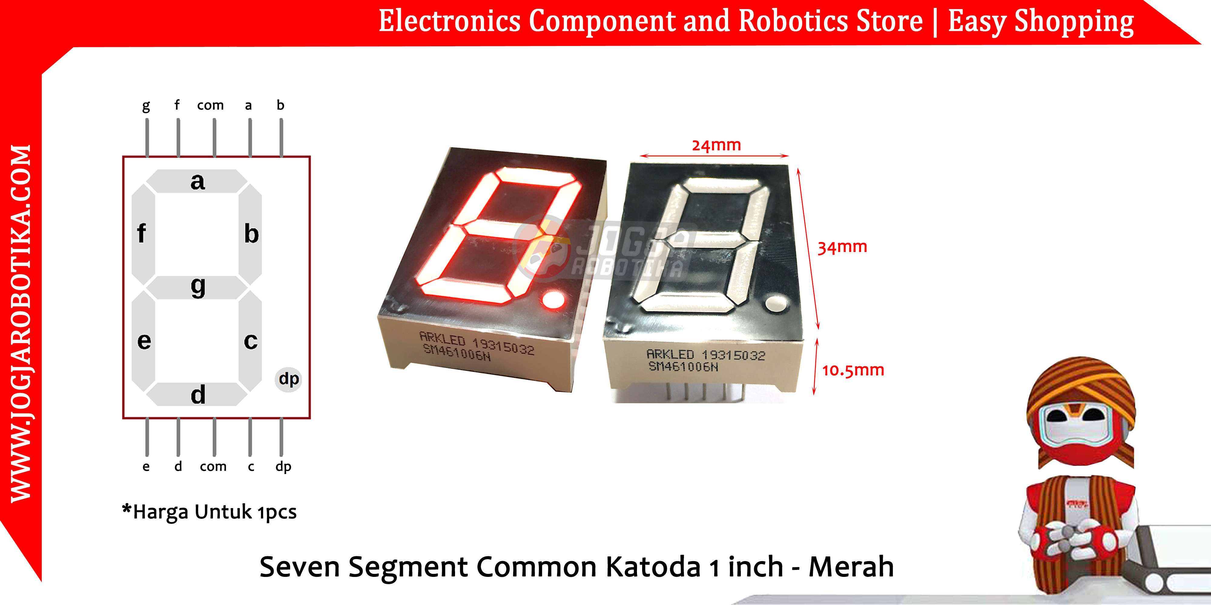 SEVEN SEGMENT MERAH 1 INCH SM461006N 7 SEGMEN COMMON KATODA