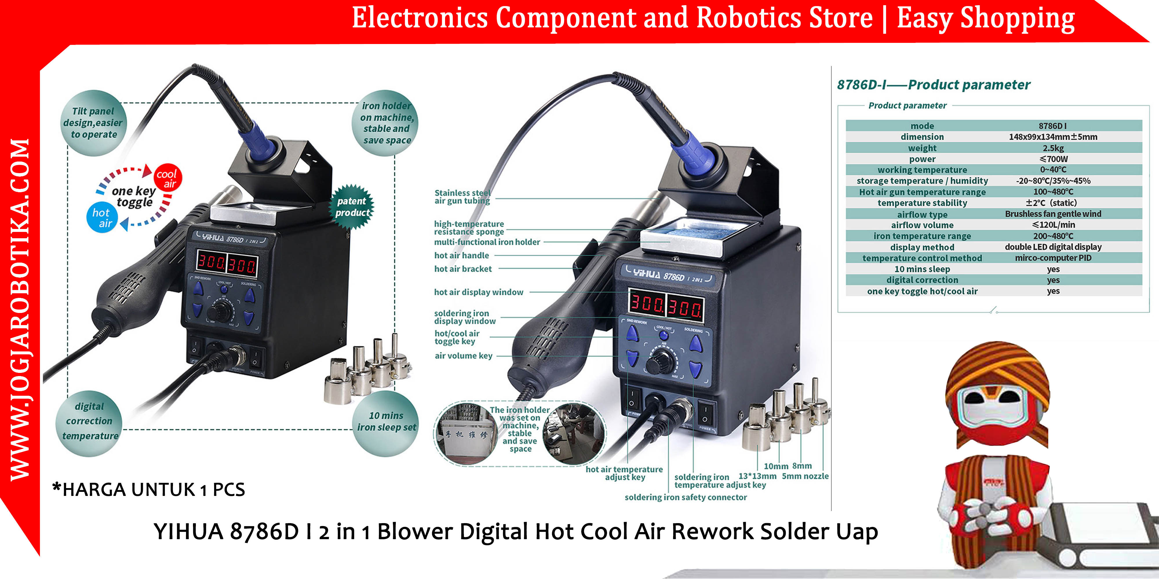 YIHUA 8786D I 2 in 1 Blower Digital Hot Cool Air Rework Solder Uap