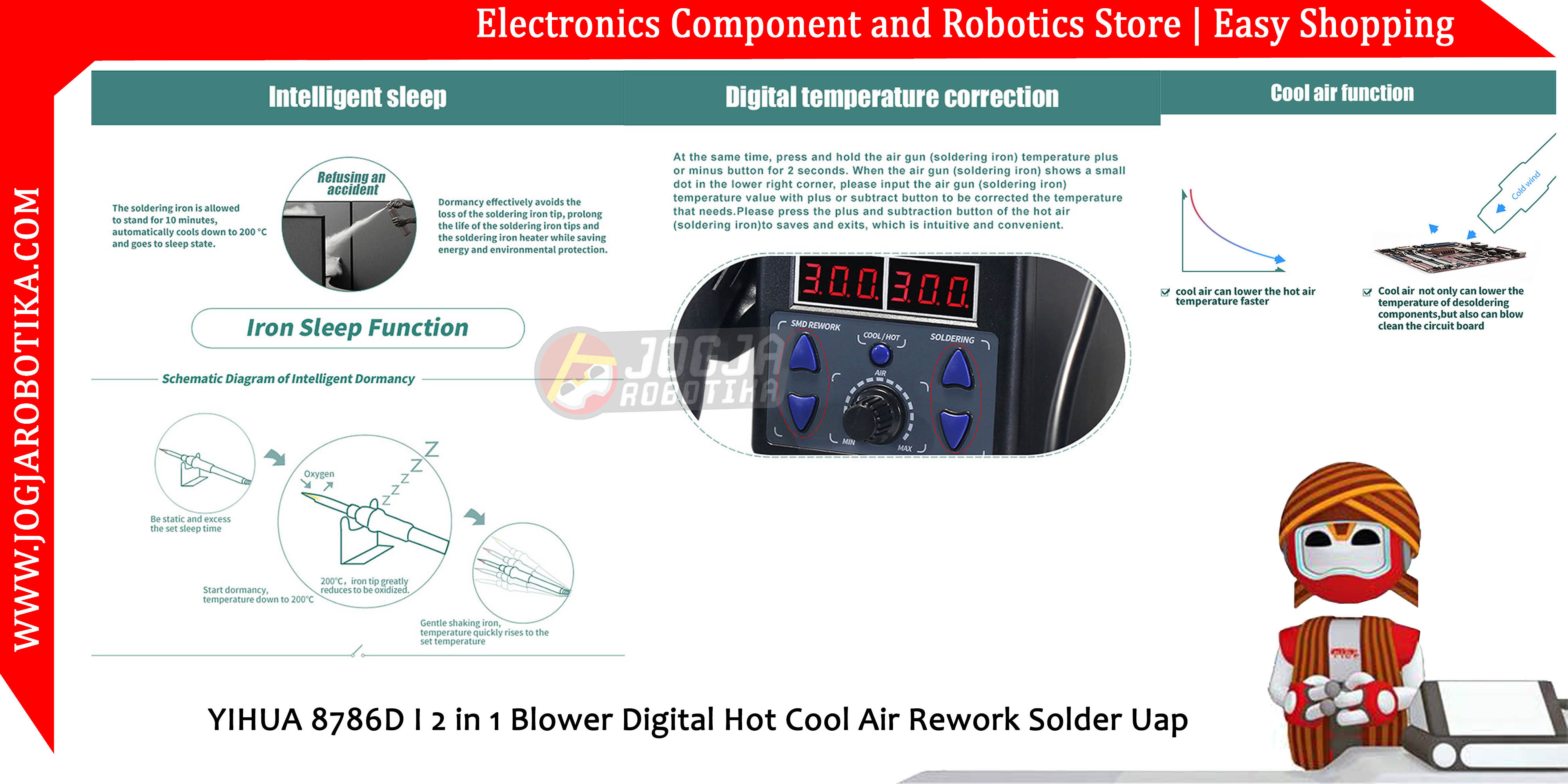 YIHUA 8786D I 2 in 1 Blower Digital Hot Cool Air Rework Solder Uap