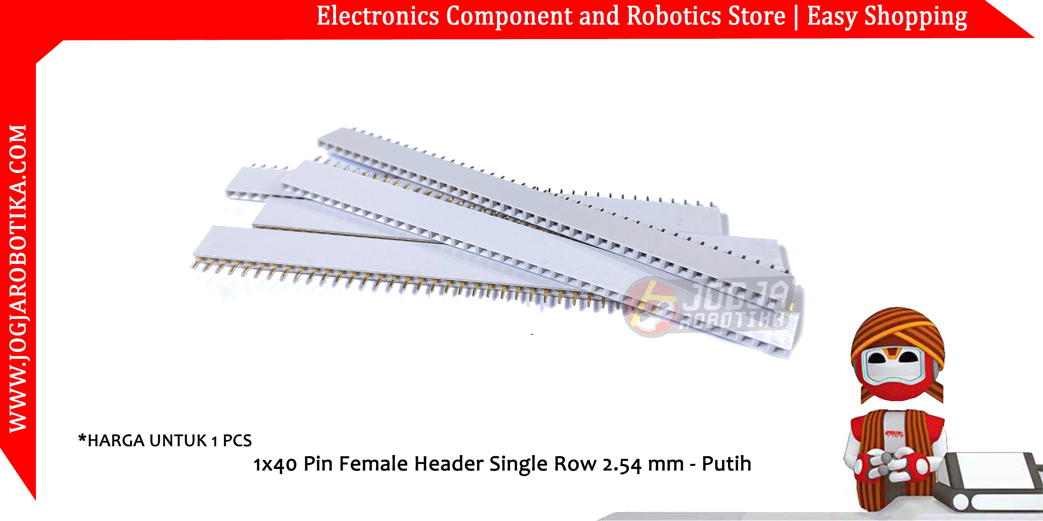 1x40 Pin Female Header Single Row 2.54 mm - Putih