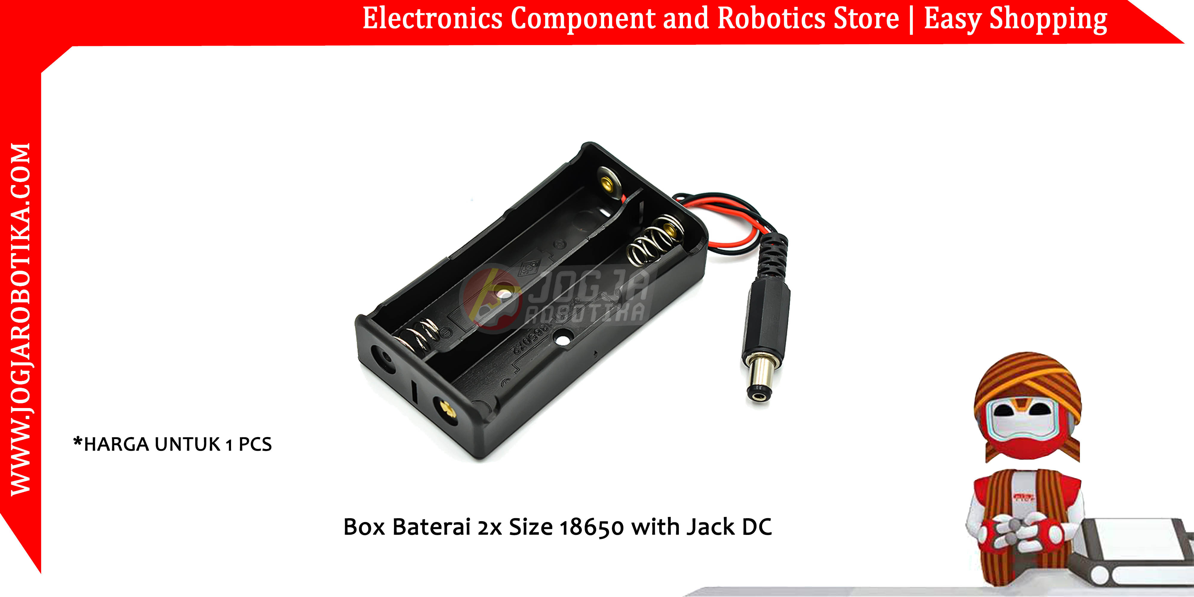Box Baterai 2x Size 18650 with Jack DC
