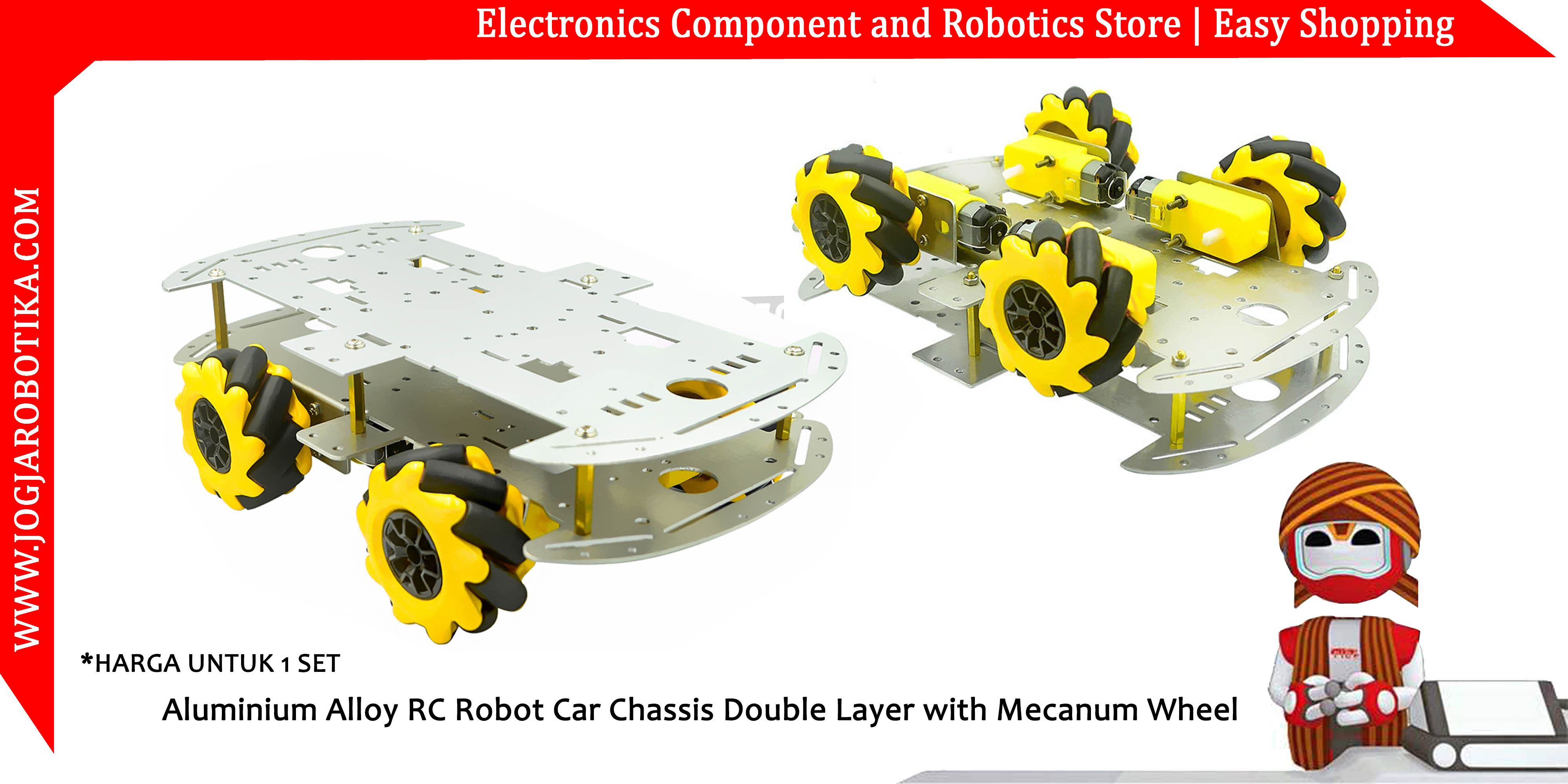 Aluminium Alloy RC Robot Car Chassis Double Layer with Mecanum Wheel