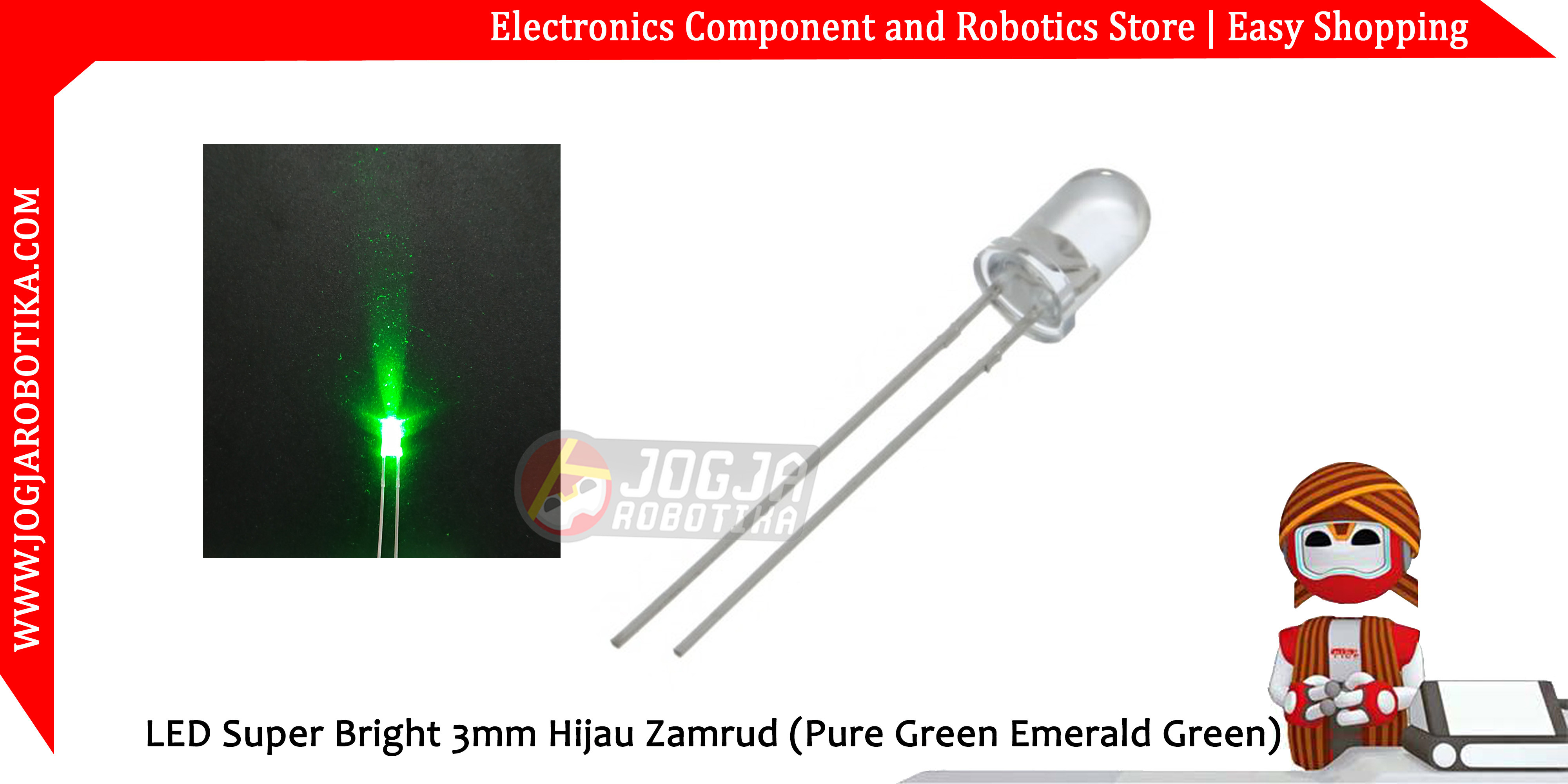 LED Super Bright 3mm Hijau Zamrud (Pure Green Emerald Green)