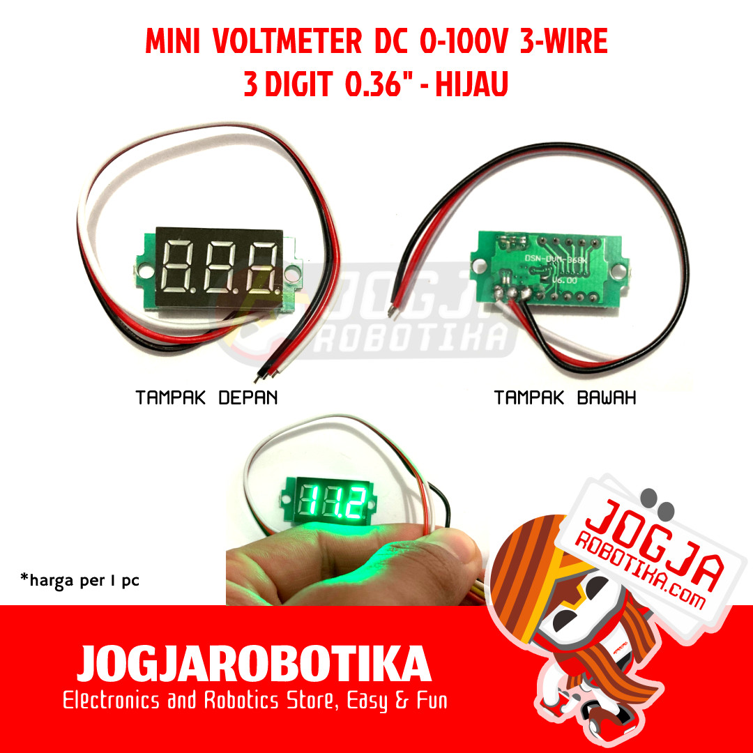 MINI VOLTMETER DIGITAL DC 4-30V 0-100V 3 DIGIT 0.36 INCH - HIJAU TERANG EMERALD GREEN