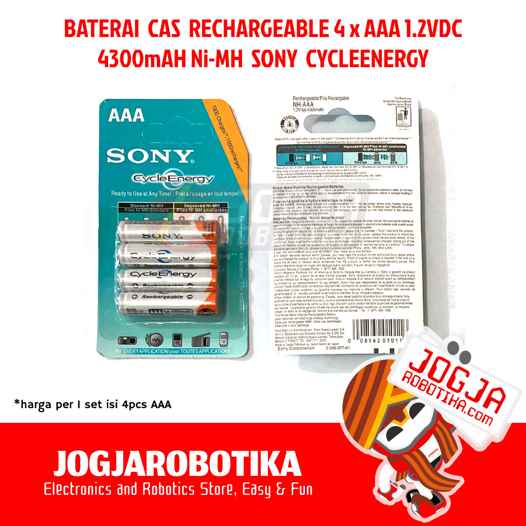 Baterai Cas Rechargeable 4 x AAA A3 1.2V NiMH 4300mah Sony CycleEnergy