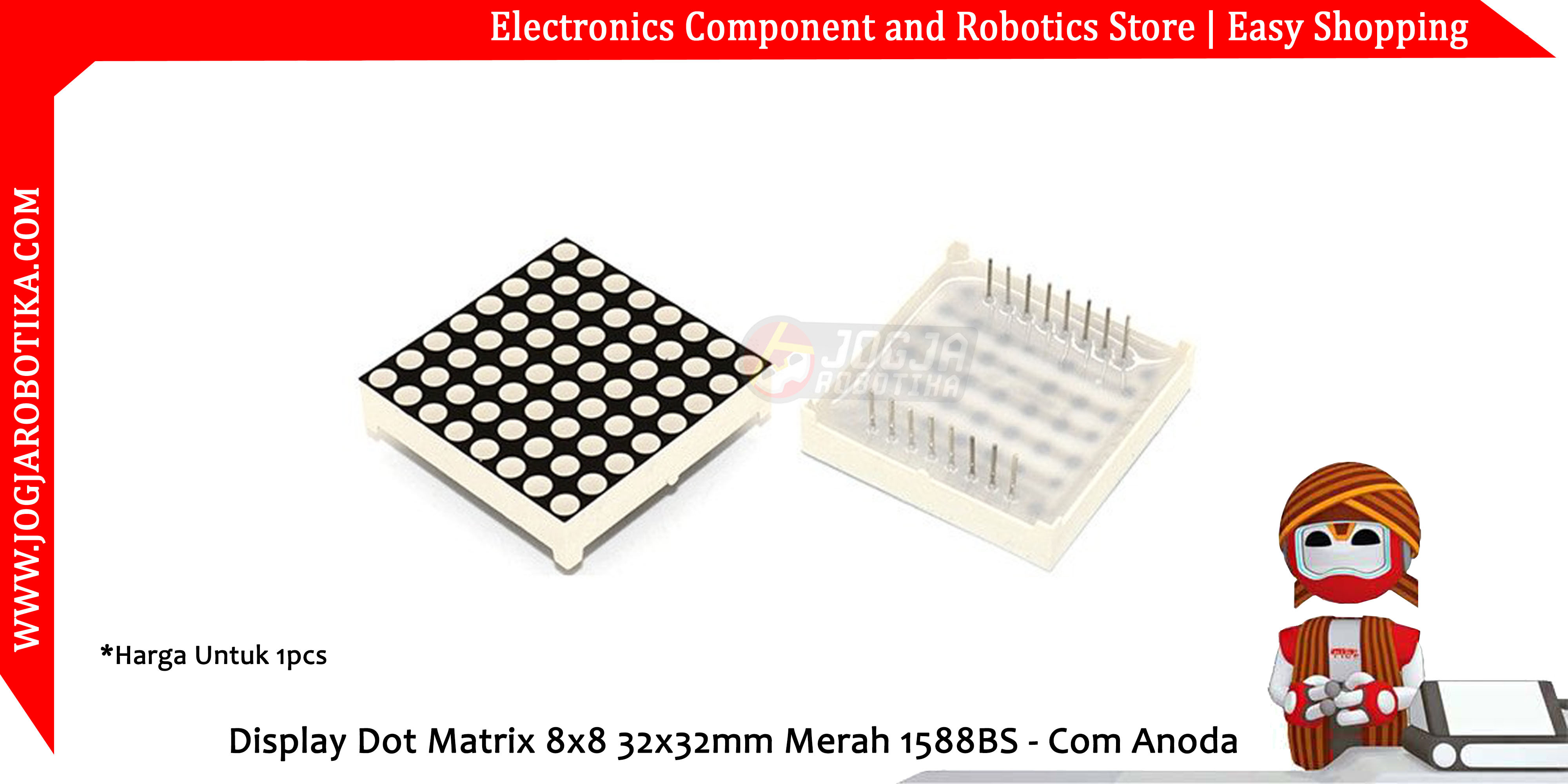 Display Dot Matrix 8x8 38x38mm Merah 1588BS - Com Anoda