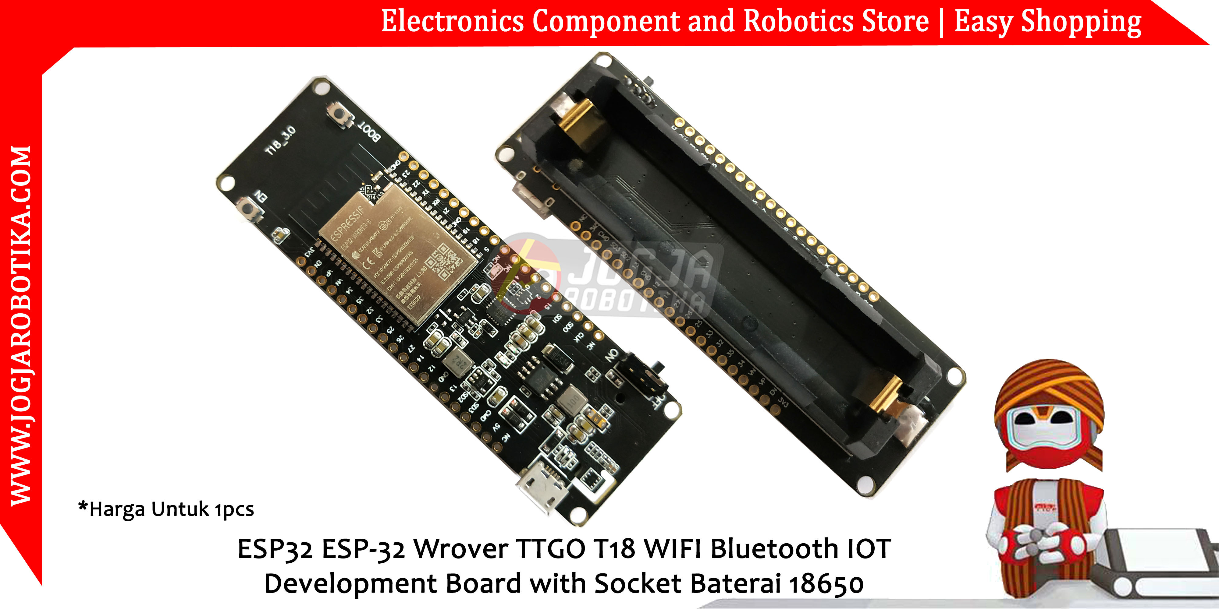 ESP32 ESP-32 Wrover TTGO T18 WIFI Bluetooth IOT Development Board with Socket Baterai 18650
