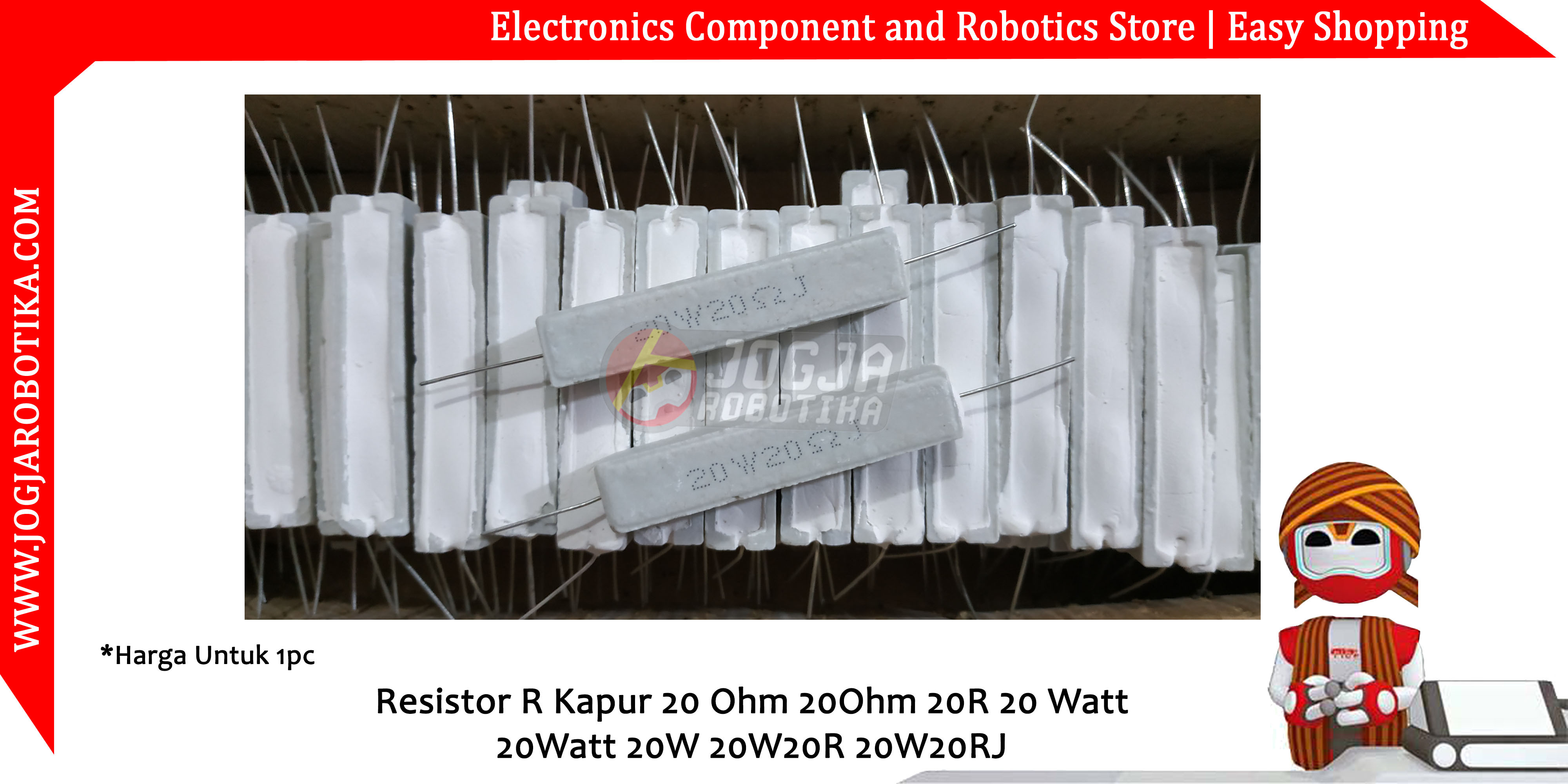 Resistor R Kapur 20 Ohm 20Ohm 20R 20 Watt 20Watt 20W 20W20R 20W20RJ