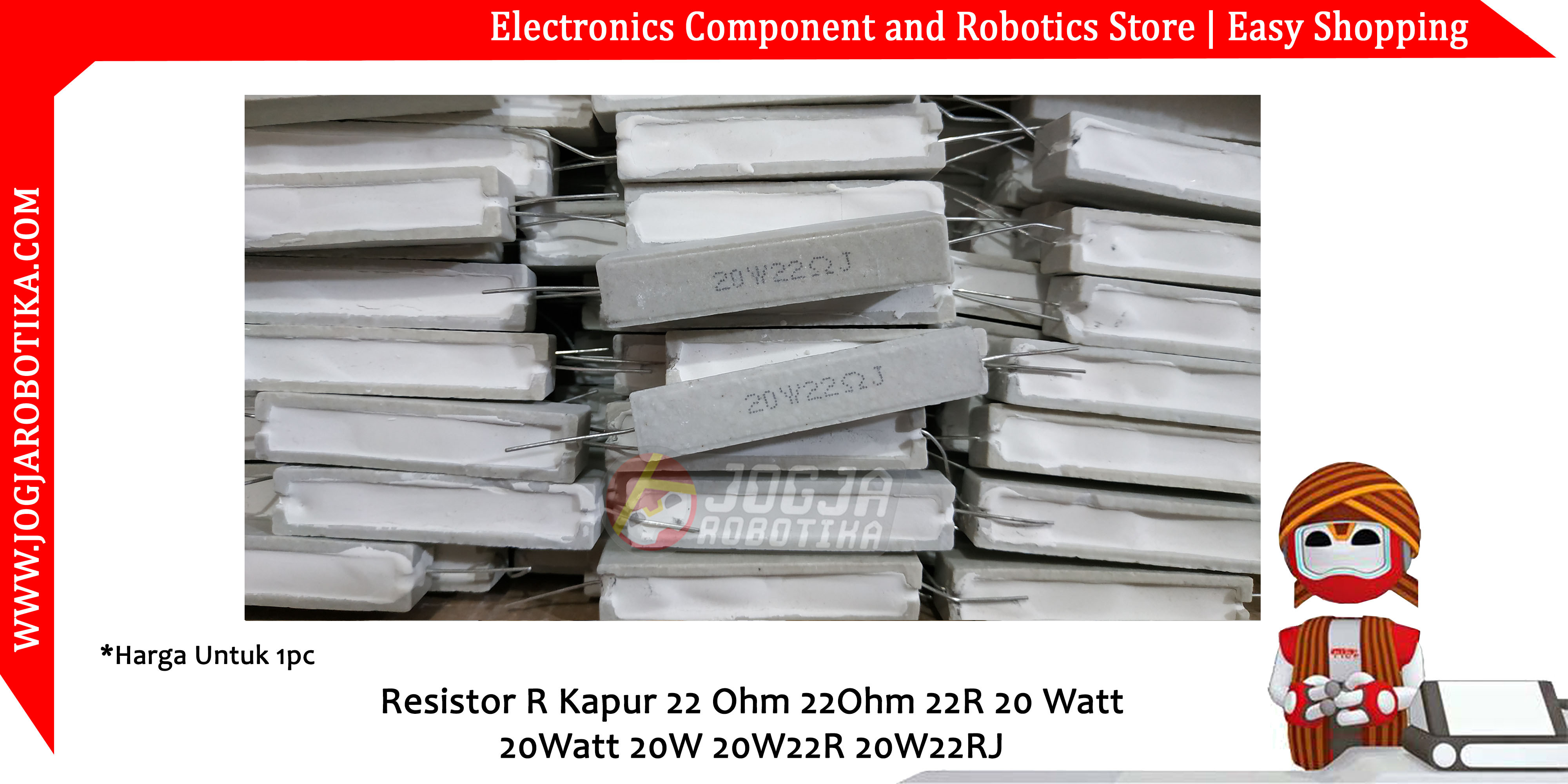 Resistor R Kapur 22 Ohm 22Ohm 22R 20 Watt 20Watt 20W 20W22R 20W22RJ