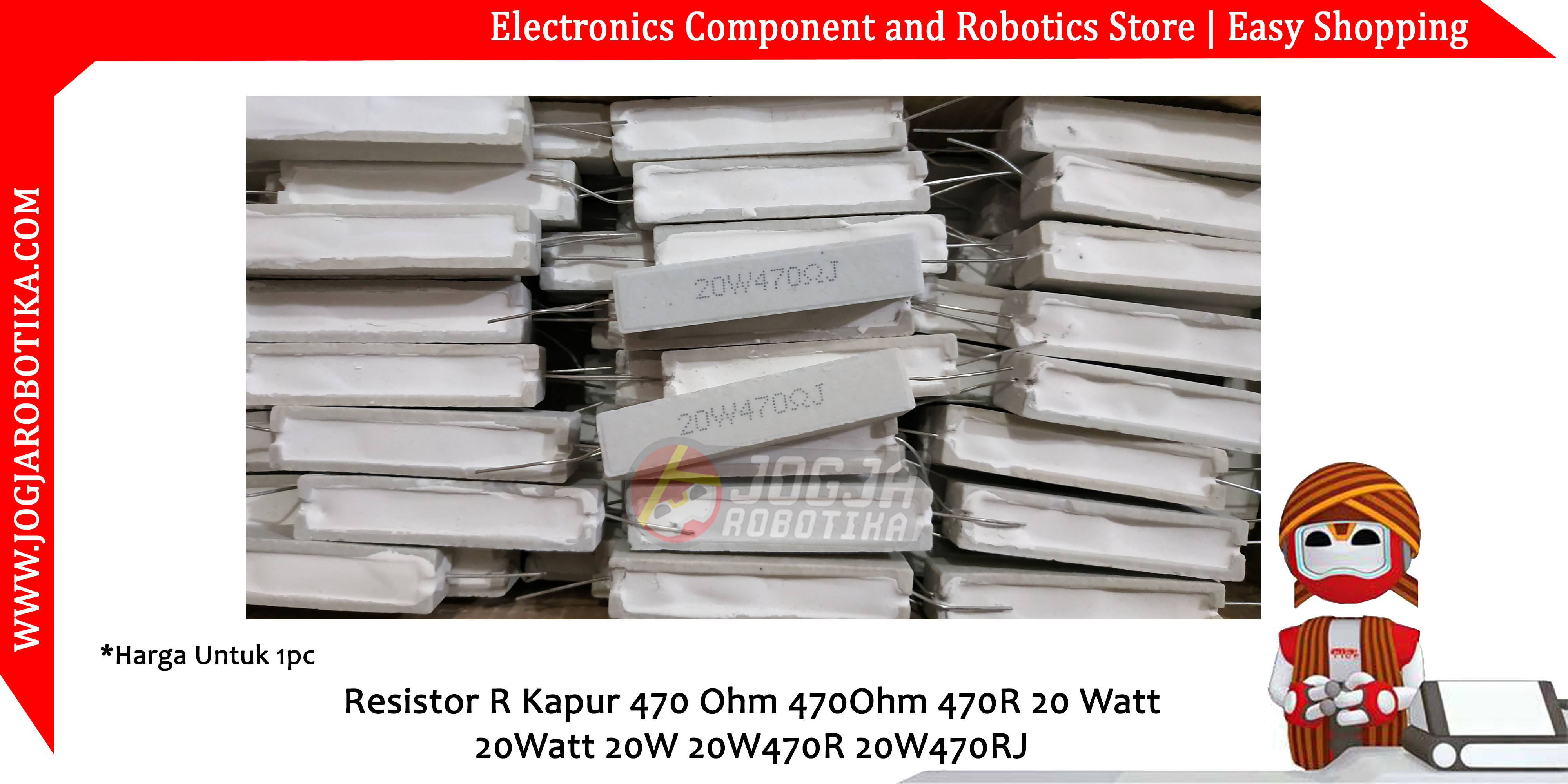 Resistor R Kapur 470 Ohm 470Ohm 470R 20 Watt 20Watt 20W 20W470R 20W470RJ