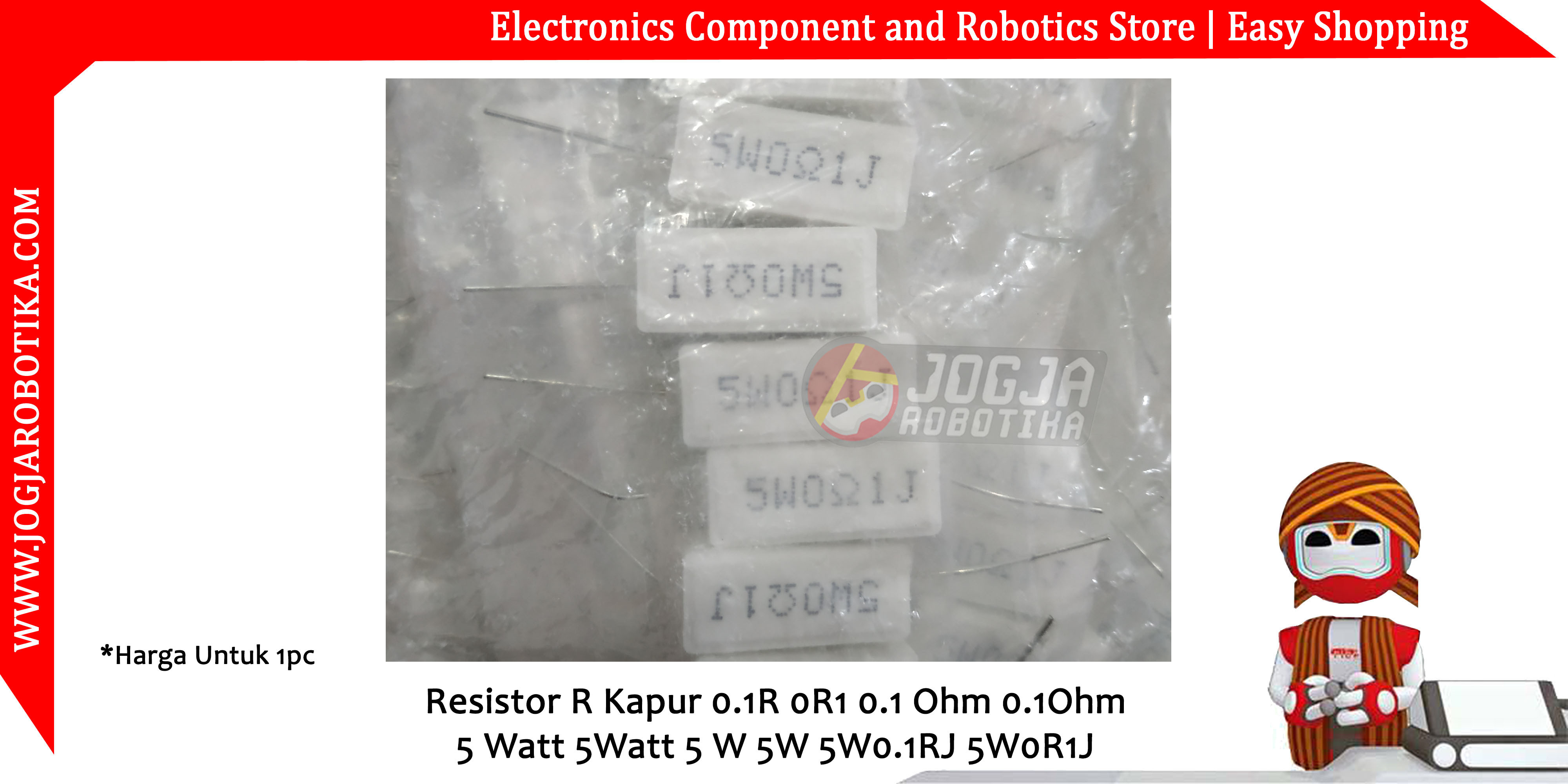Resistor R Kapur 0.1R 0R1 0.1 Ohm 0.1Ohm 5 Watt 5Watt 5 W 5W 5W0.1RJ 5W0R1J